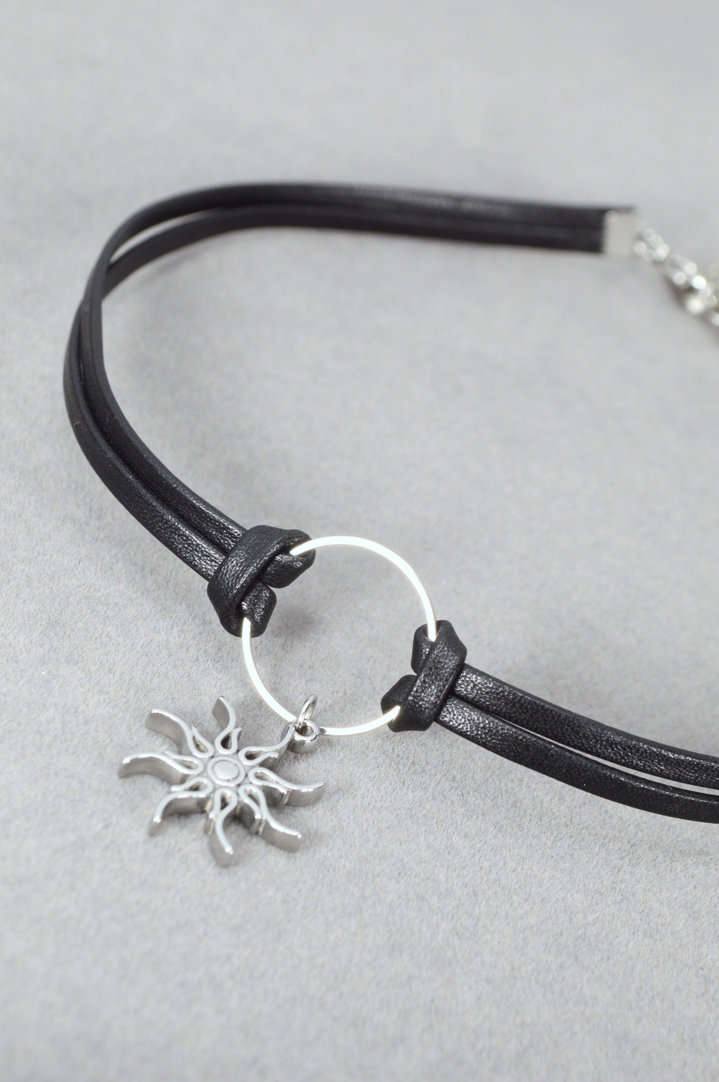 Minimalist Leather Choker Necklace – 5 Charm Options – Adjustable – Gothic, Punk, Boho, Pearl, Moon, Cross