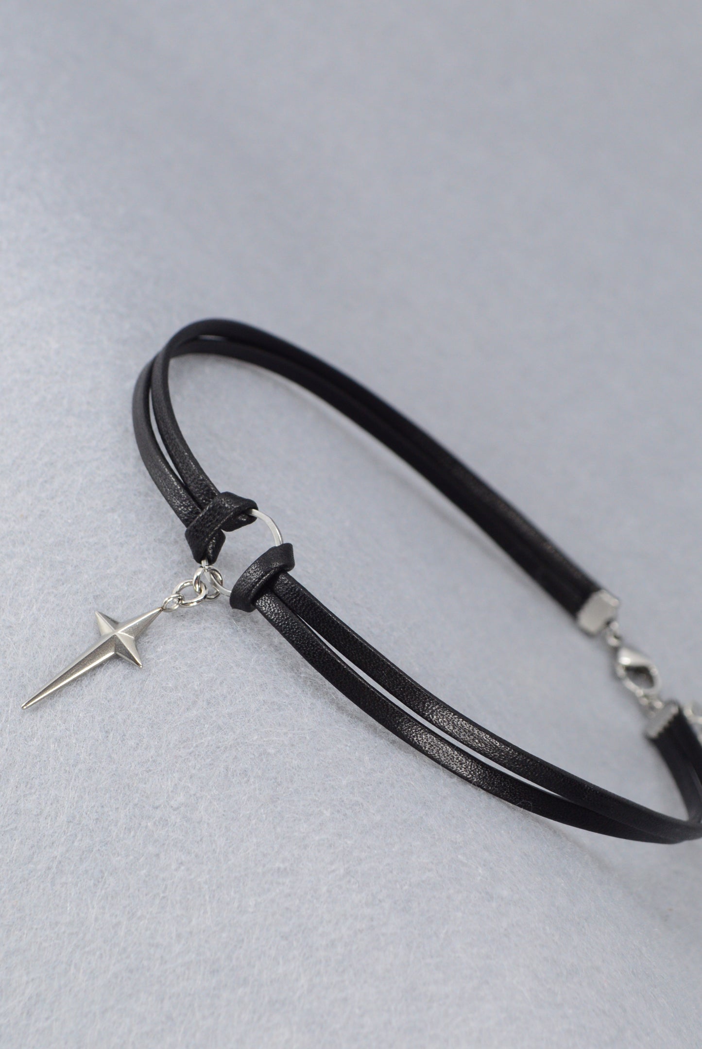 Minimalist Leather Choker Necklace – 5 Charm Options – Adjustable – Gothic, Punk, Boho, Pearl, Moon, Cross