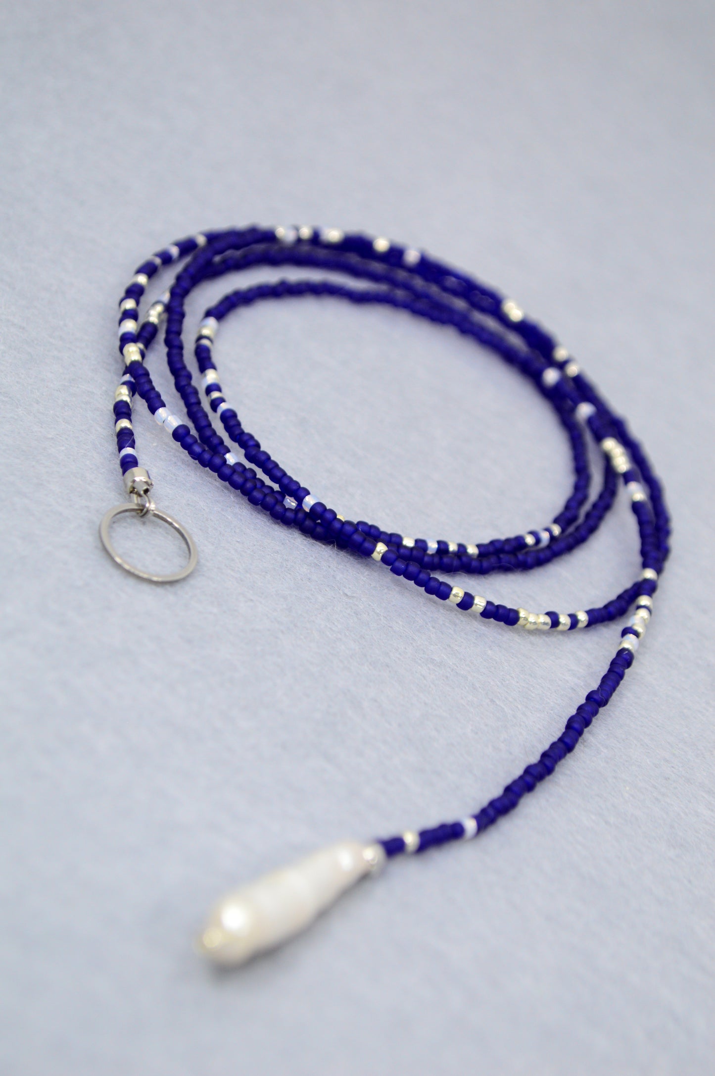 Blue & Red Beaded Pearl Lariat Necklace | Estibela