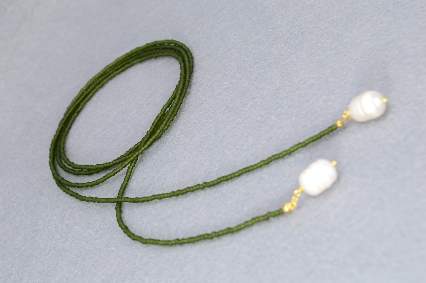 Boho Earthy & Green Beaded Lariat Necklaces – Handmade Wrap Y Necklace with Freshwater Pearls – Picasso Green, Moss, Gold, Transparent Gold, Earth Brown, Turquoise Picasso, Peach