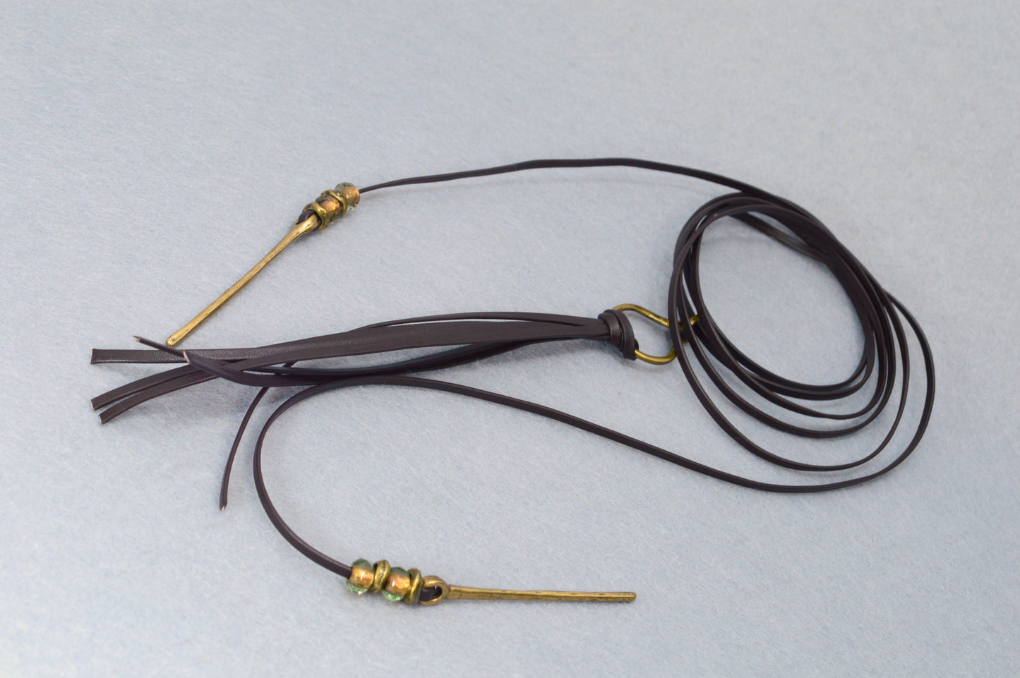 Long Leather Tassel Necklace – Boho Festival Jewelry with Vintage Brass & Glass Beads – Statement Wrap Necklace, Western Boho Rock Style