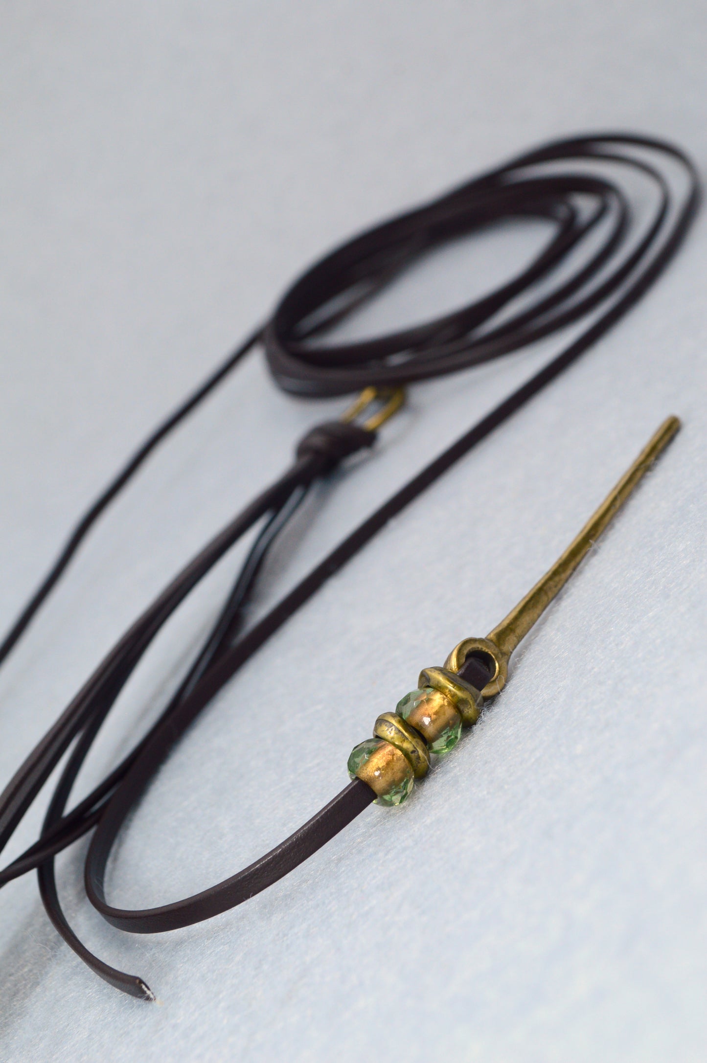 Long Leather Tassel Necklace – Boho Festival Jewelry with Vintage Brass & Glass Beads – Statement Wrap Necklace, Western Boho Rock Style