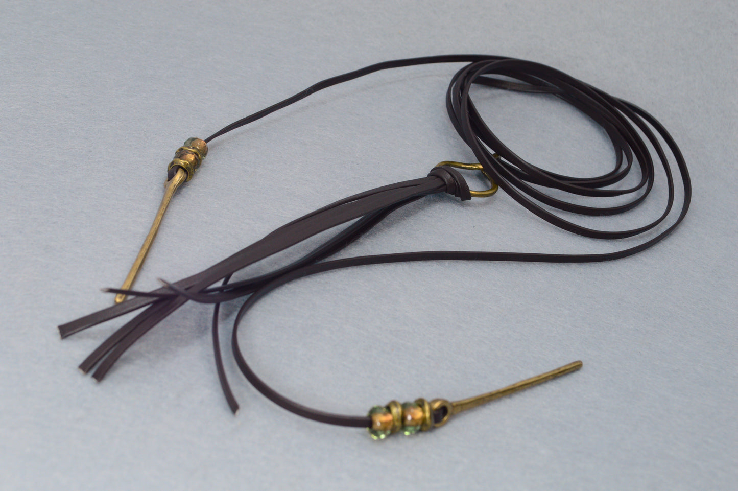 Long Leather Tassel Necklace – Boho Festival Jewelry with Vintage Brass & Glass Beads – Statement Wrap Necklace, Western Boho Rock Style