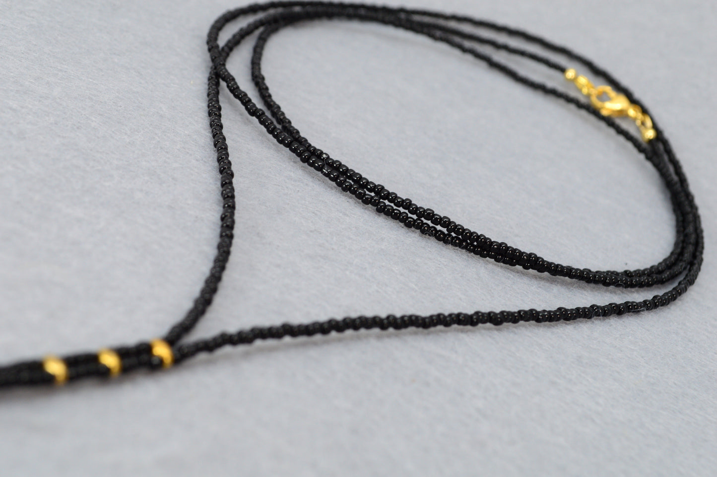Boho Black Beaded Lariat Necklace – Handmade Wrap Y Necklace with Freshwater Pearls – Elegant Minimalist Jewelry
