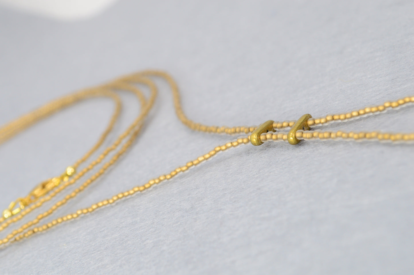 Boho Gold Beaded Lariat Necklace – Minimalist Wrap Y Necklace with Baroque Freshwater Pearls – Layered Handmade Jewelry