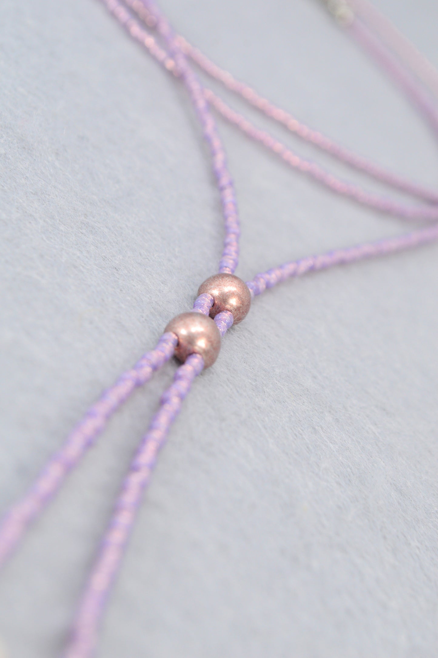 Boho Lilac Beaded Lariat Necklace – Handmade Wrap Y Necklace with Freshwater Pearls and Rose Accents – Feminine Layered Jewelry
