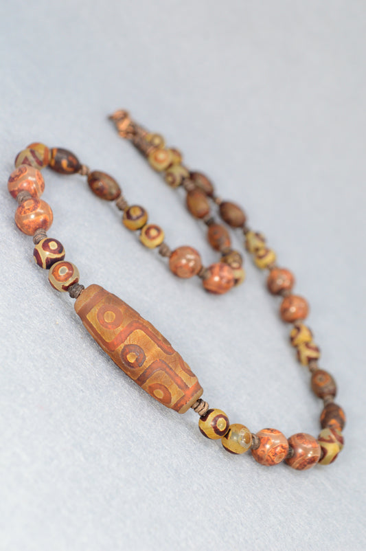Unisex Tibetan Dzi Bead Necklace – Agate Protection Amulet, Spiritual Boho Jewelry