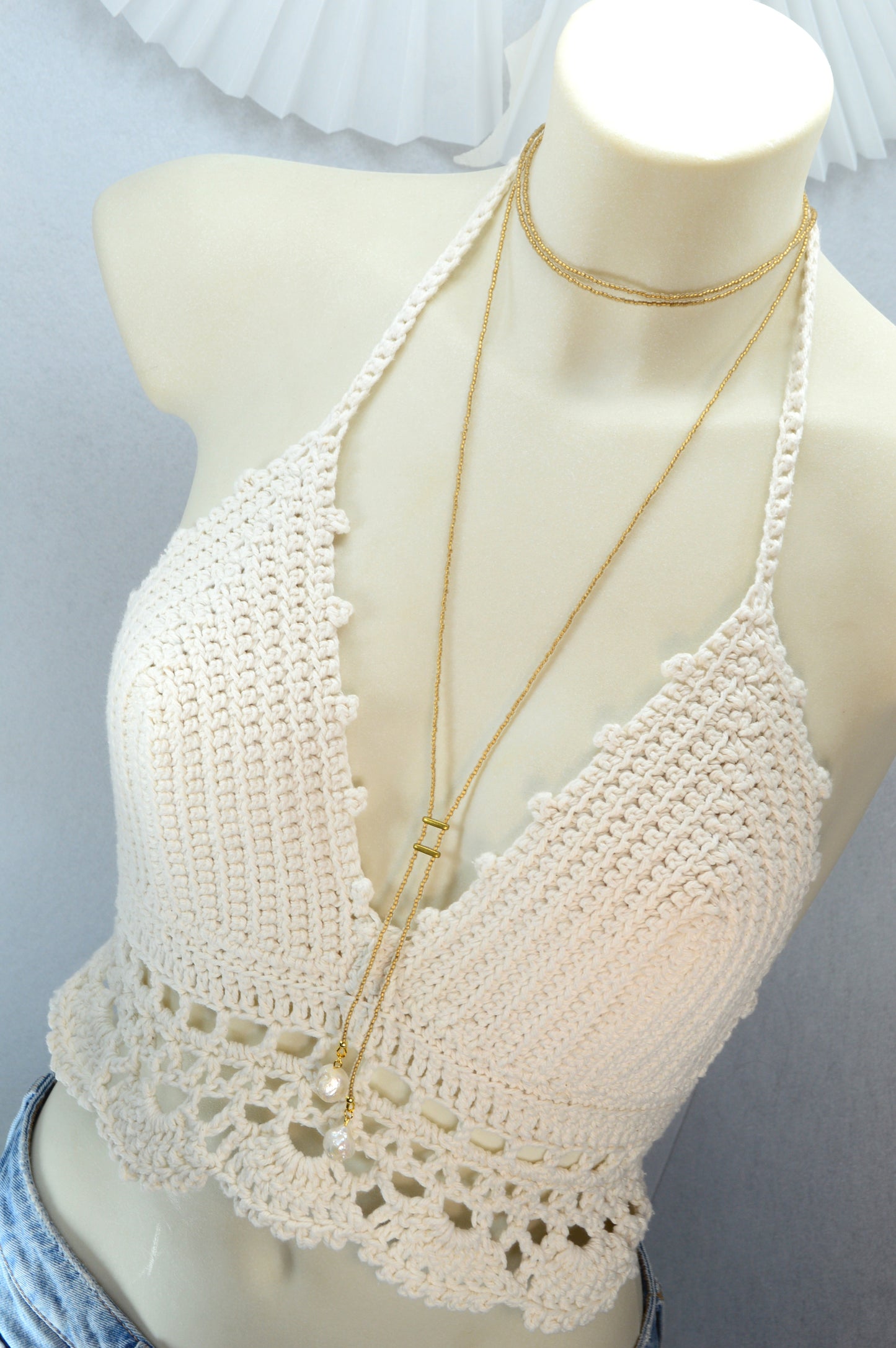 Boho Gold Beaded Lariat Necklace – Minimalist Wrap Y Necklace with Baroque Freshwater Pearls – Layered Handmade Jewelry