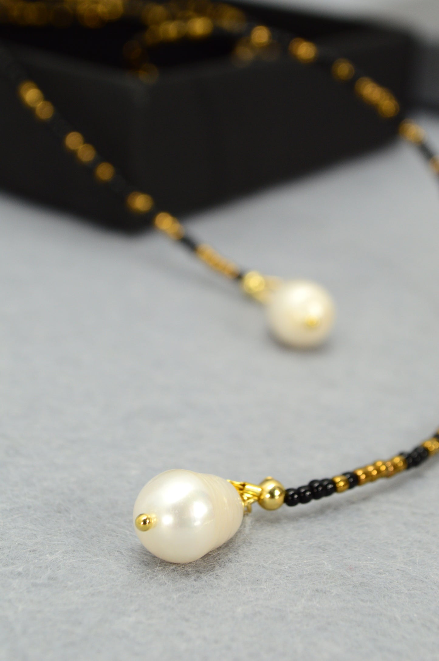 Boho Pearl Beaded Lariat Necklace – 45" Wrap Y Necklace with Pearls – Blue, Black, or Gold
