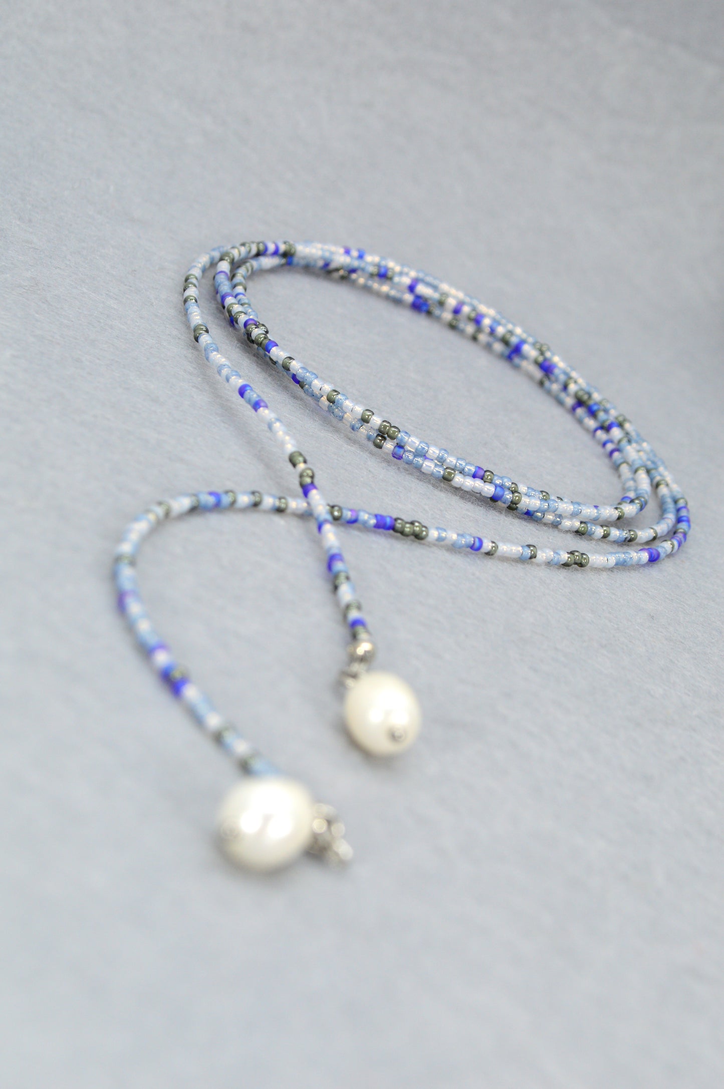 Boho Pearl Beaded Lariat Necklace – 45" Wrap Y Necklace with Pearls – Blue, Black, or Gold