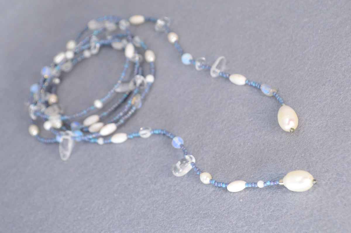 Blue Mix Pearl Lariat Necklace