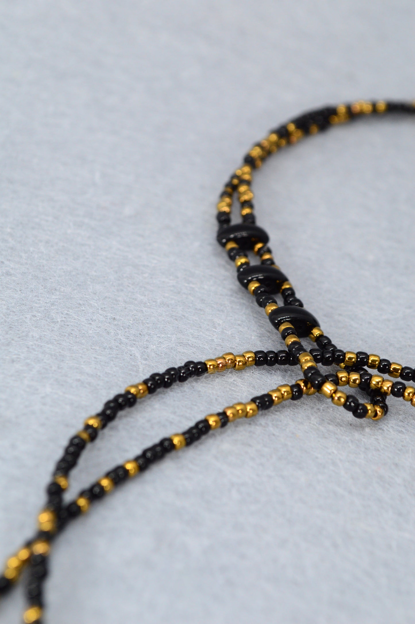 Boho Black & Gold Beaded Lariat Necklace with Pearls – 38" Wrap Y Necklace