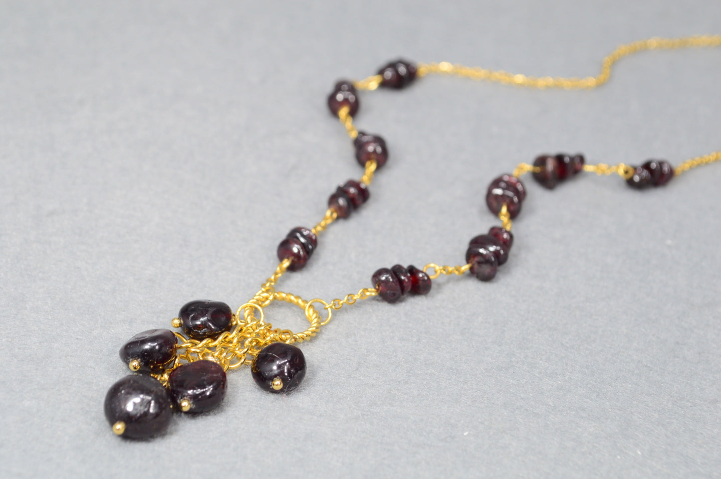 Garnet Gold Chain Statement Necklace