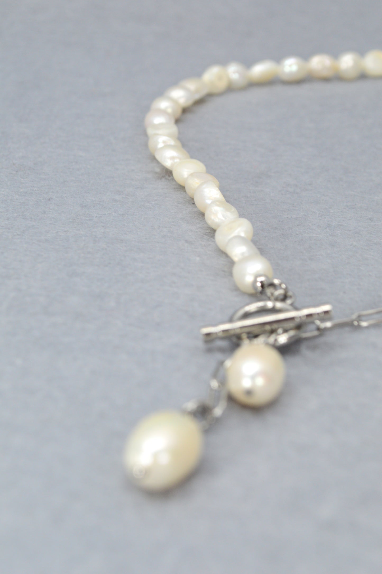 Silver Asymmetrical Pearl Necklace | Stainless Steel & Freshwater Pearls | Modern Minimalist Design
