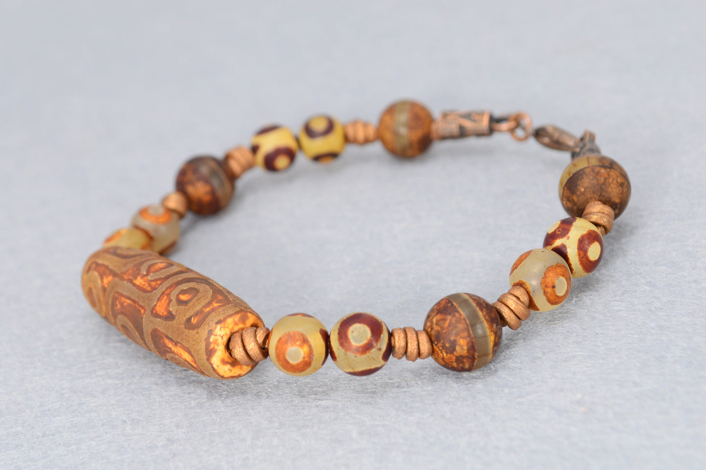 Unisex Tibetan Dzi Bead Bracelet | Agate Protection Jewelry | Spiritual Healing Boho Style