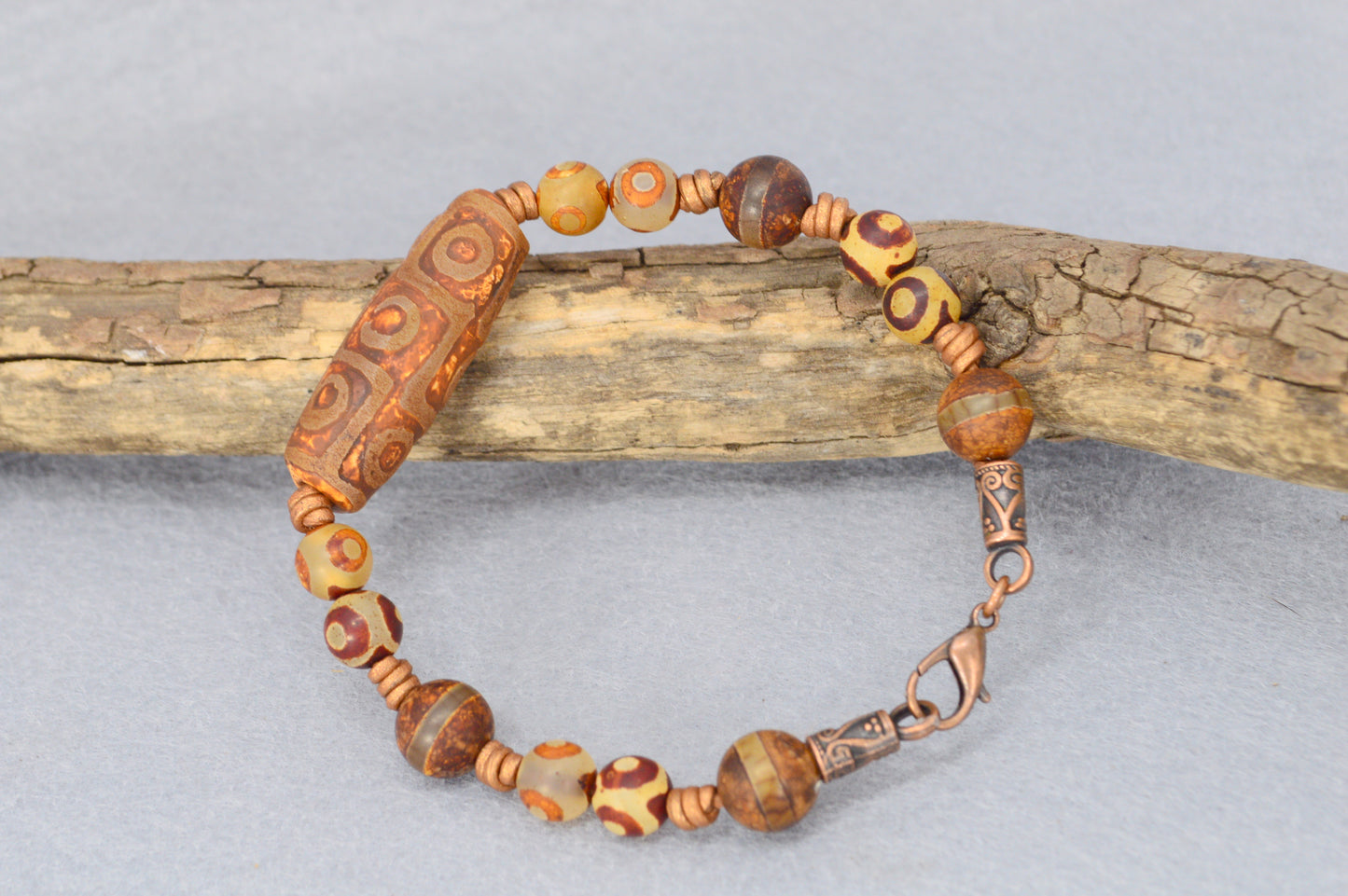Unisex Tibetan Dzi Bead Bracelet | Agate Protection Jewelry | Spiritual Healing Boho Style