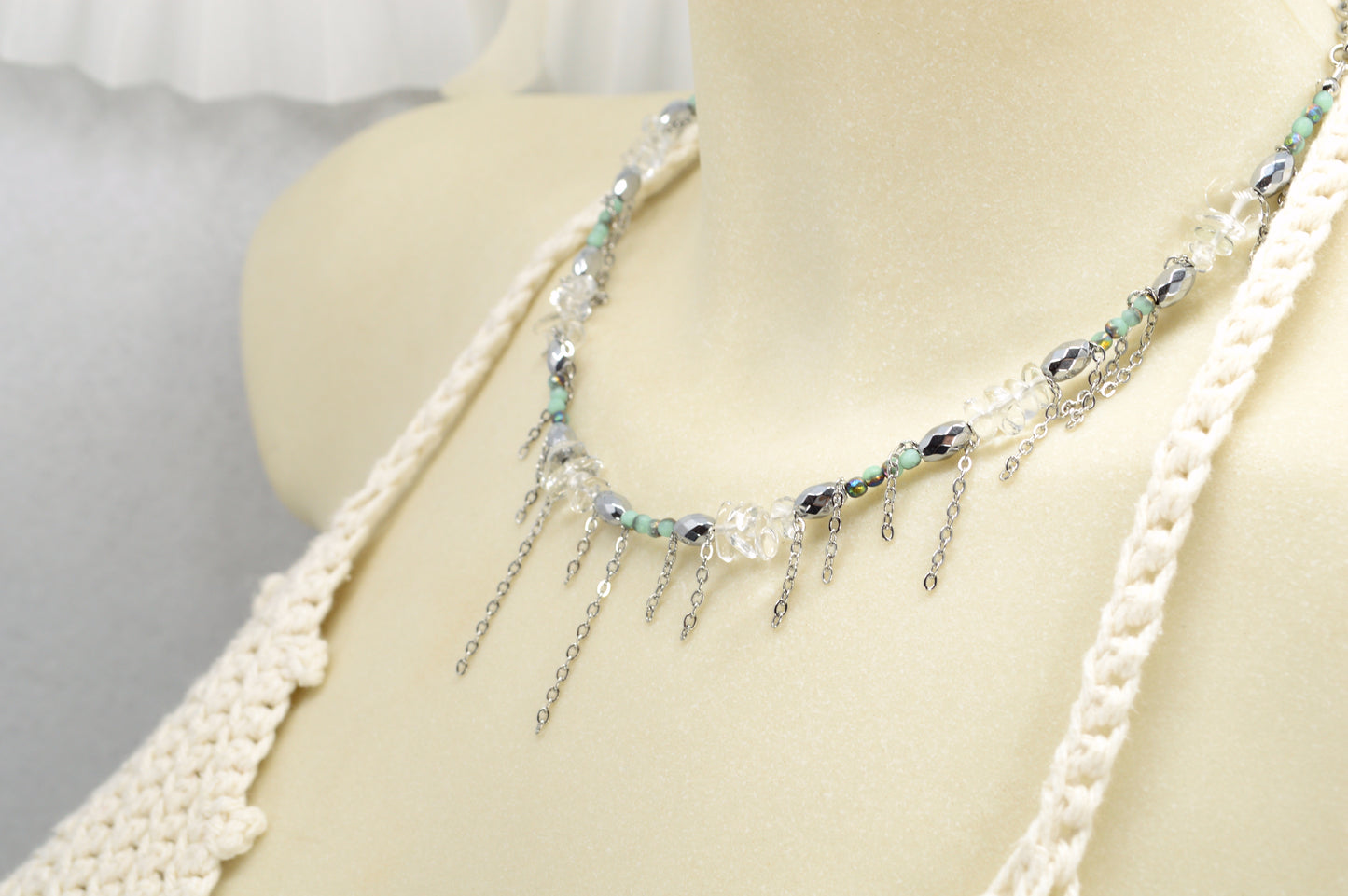 Trendy Mixed Stone & Glass Choker with Stainless Steel Chains