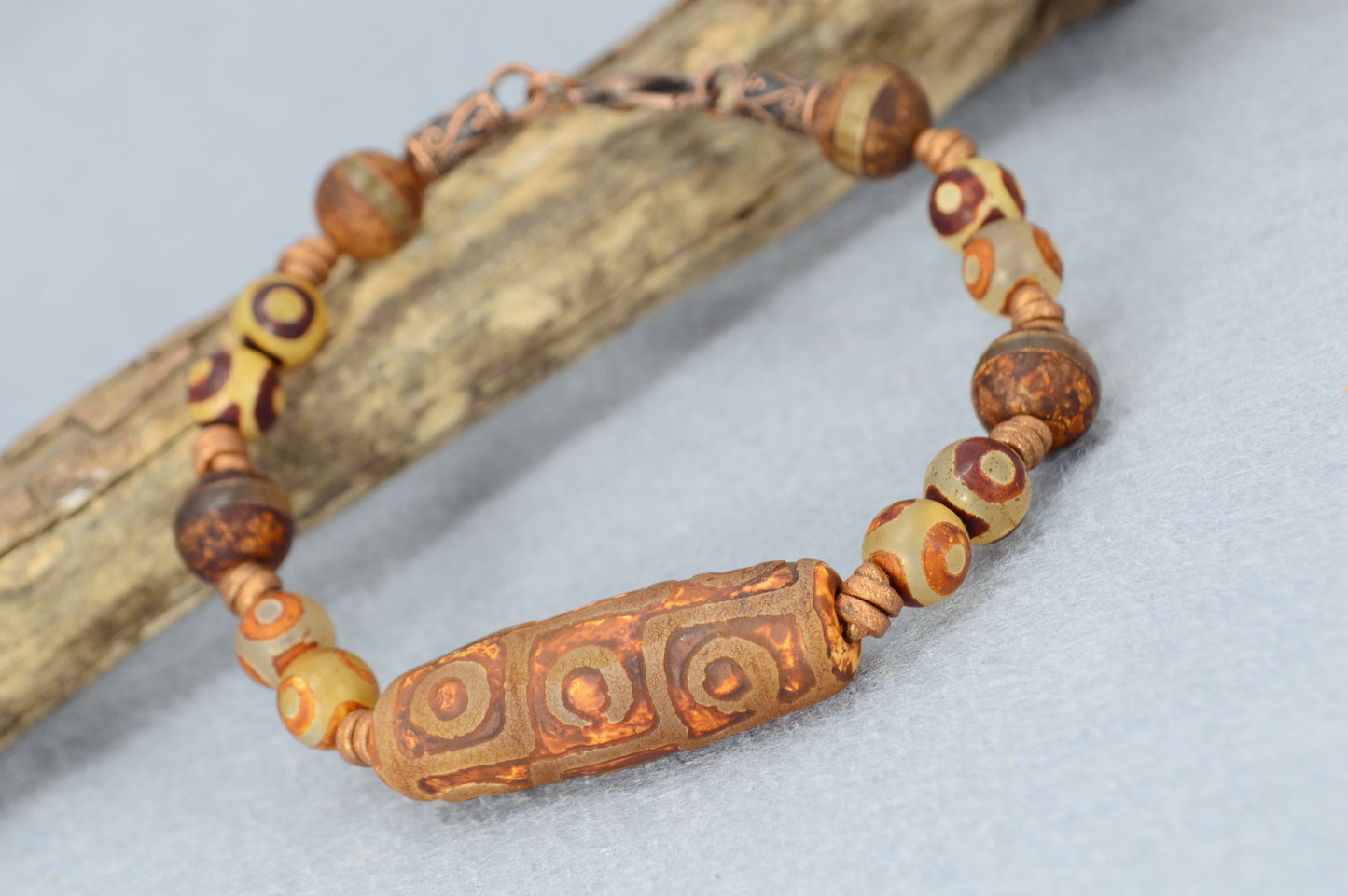 Unisex Tibetan Dzi Bead Bracelet | Agate Protection Jewelry | Spiritual Healing Boho Style