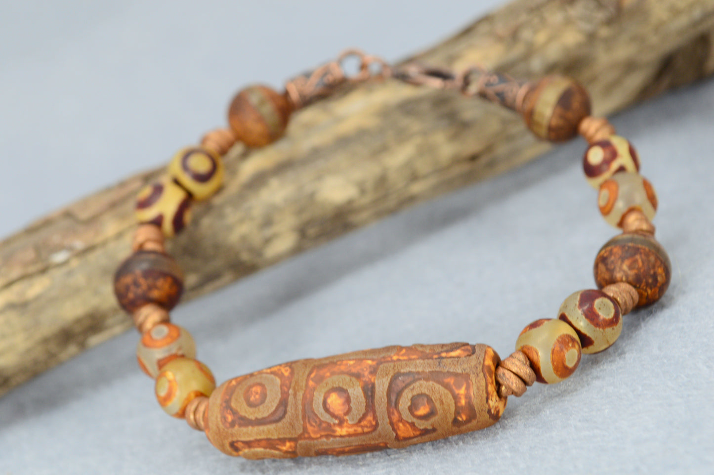 Unisex Tibetan Dzi Bead Bracelet | Agate Protection Jewelry | Spiritual Healing Boho Style