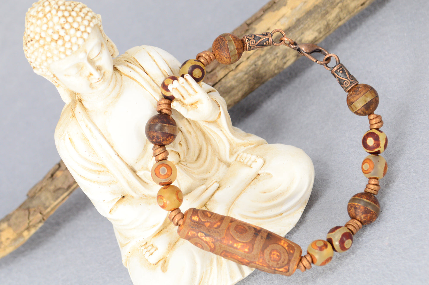 Unisex Tibetan Dzi Bead Bracelet | Agate Protection Jewelry | Spiritual Healing Boho Style