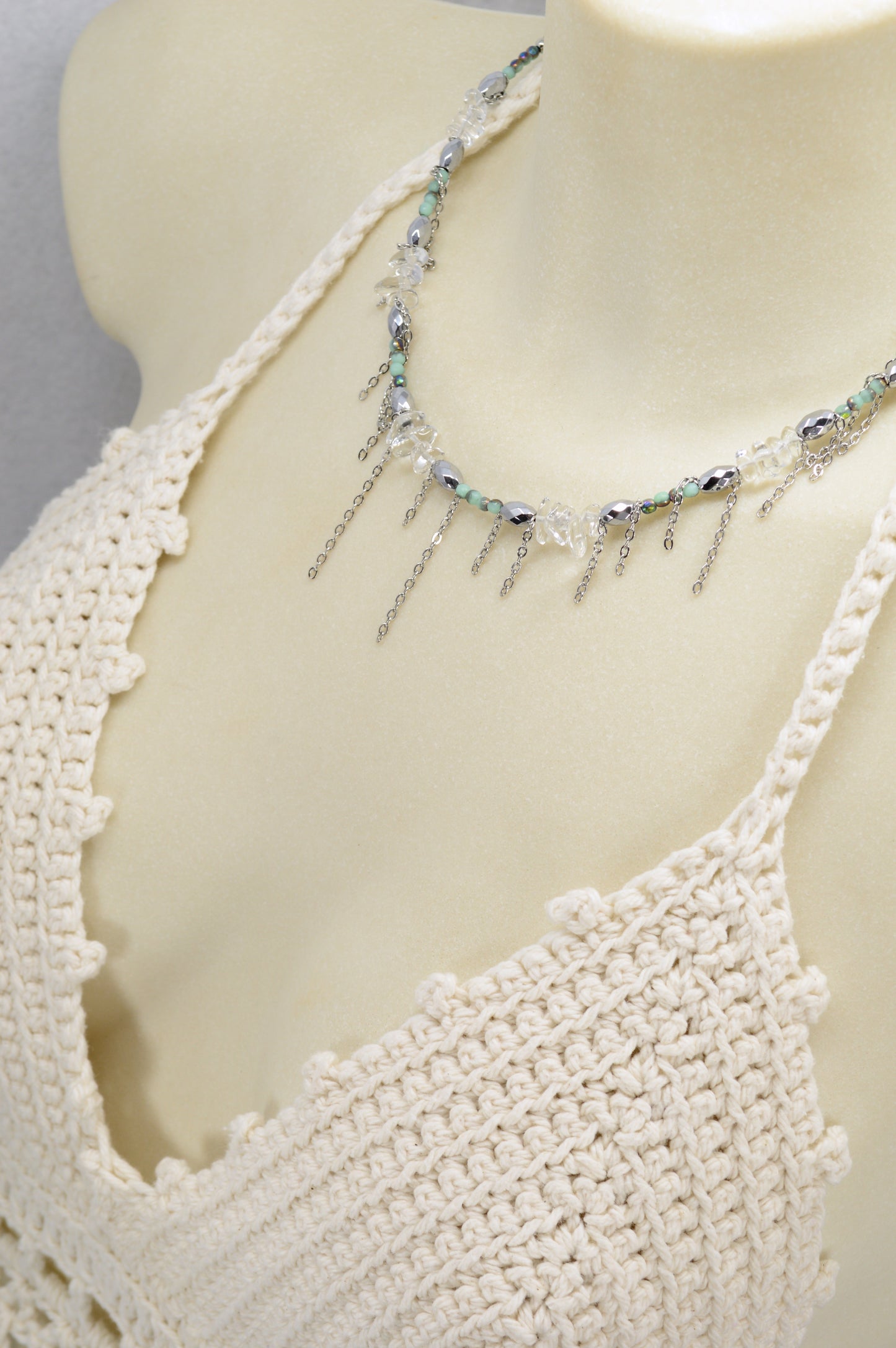 Trendy Mixed Stone & Glass Choker with Stainless Steel Chains