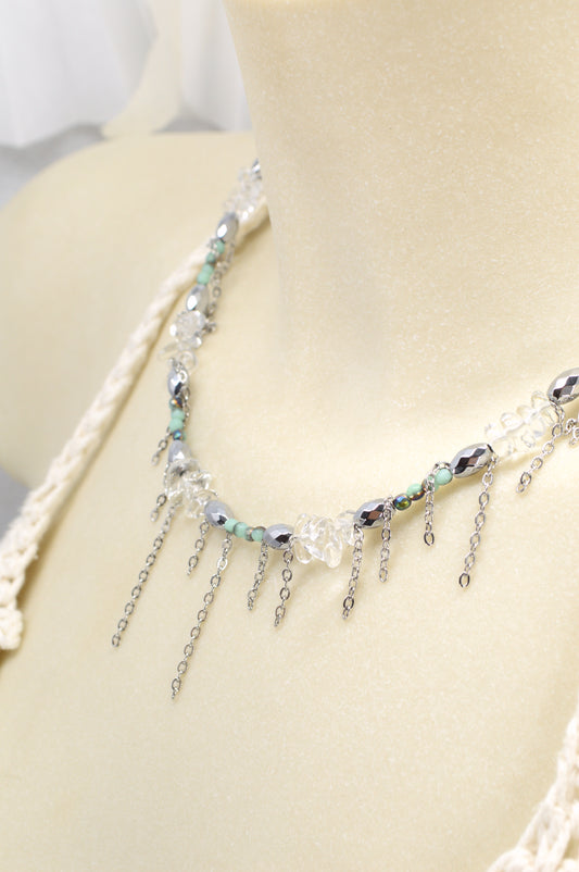 Trendy Mixed Stone & Glass Choker with Stainless Steel Chains