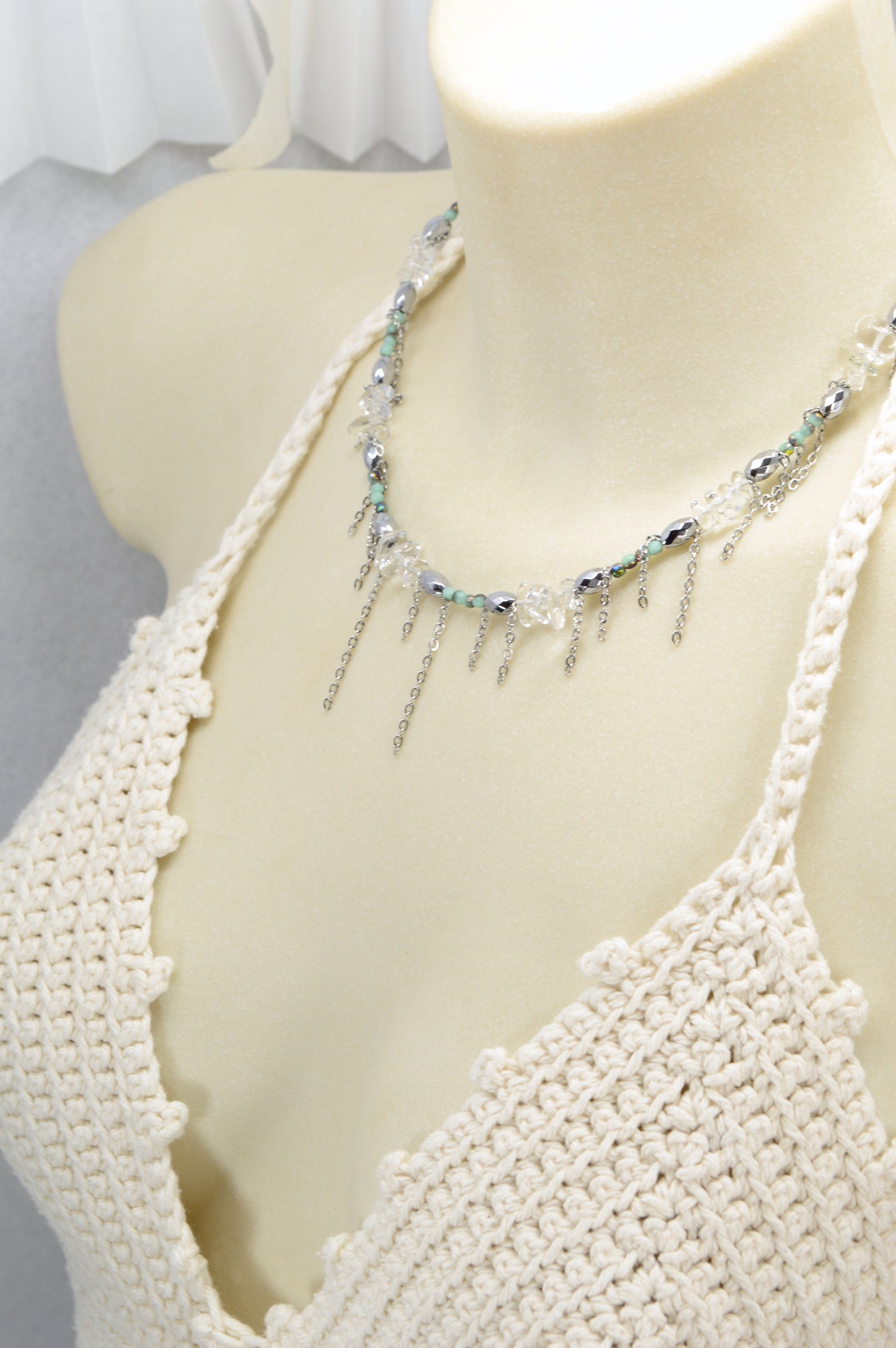 Trendy Mixed Stone & Glass Choker with Stainless Steel Chains