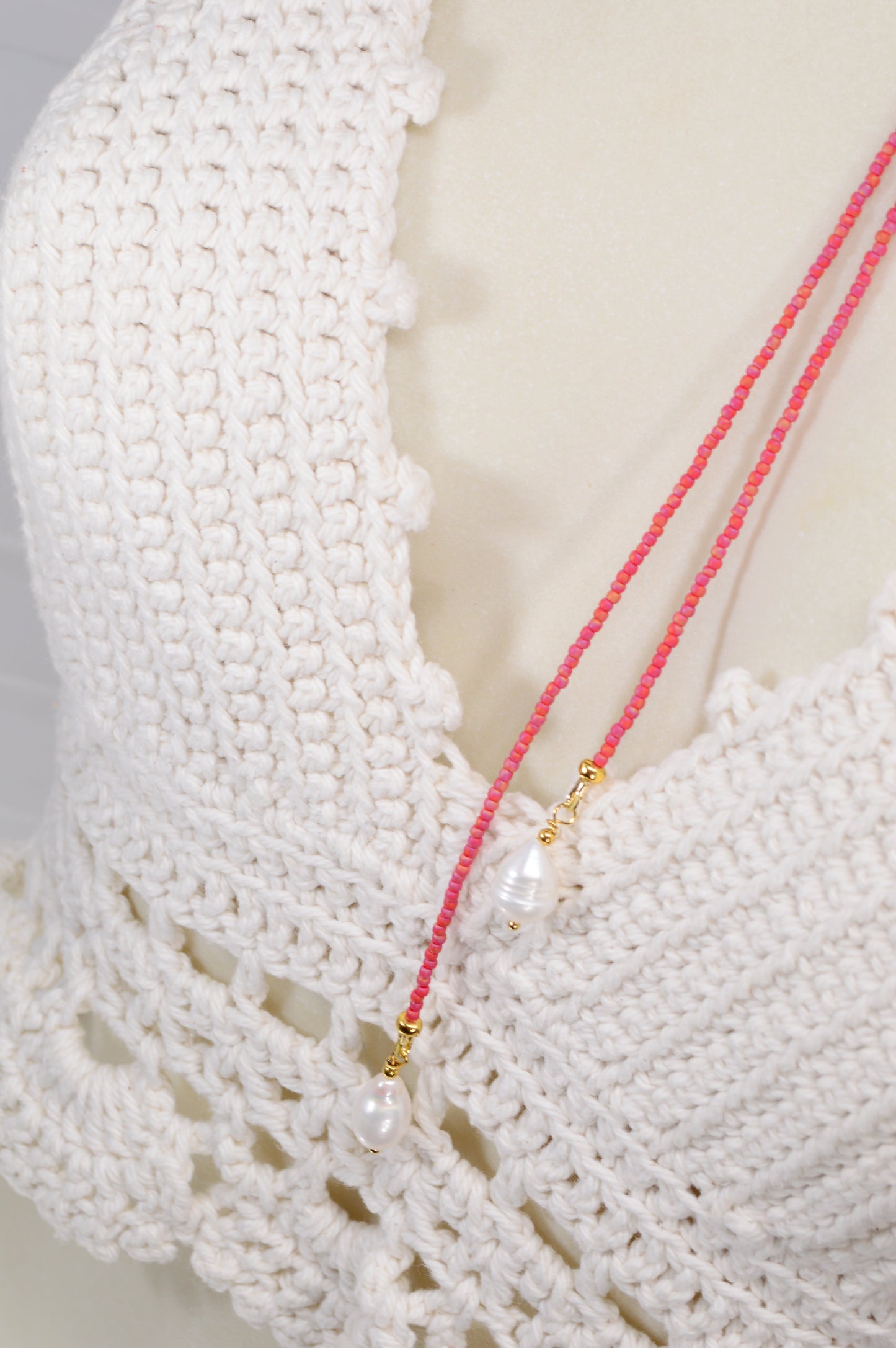Boho Colorful Beaded Lariat Necklaces – Handmade Wrap Y Necklace with Freshwater Pearls – Blue, Lavender, Purple, Brick Red, Coral