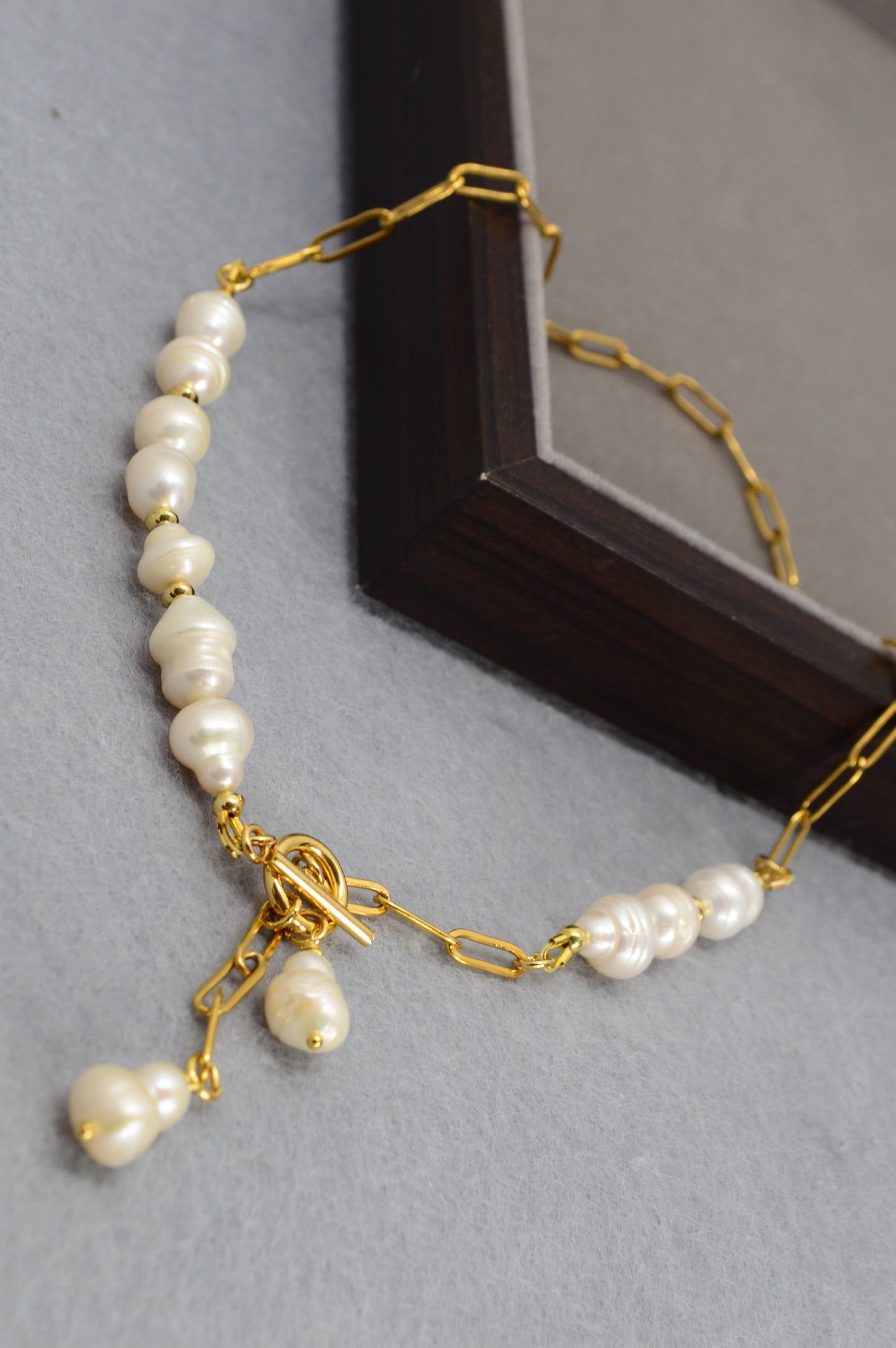 Gold Asymmetrical Pearl Necklace | Stainless Steel & Freshwater Pearls | Modern Baroque