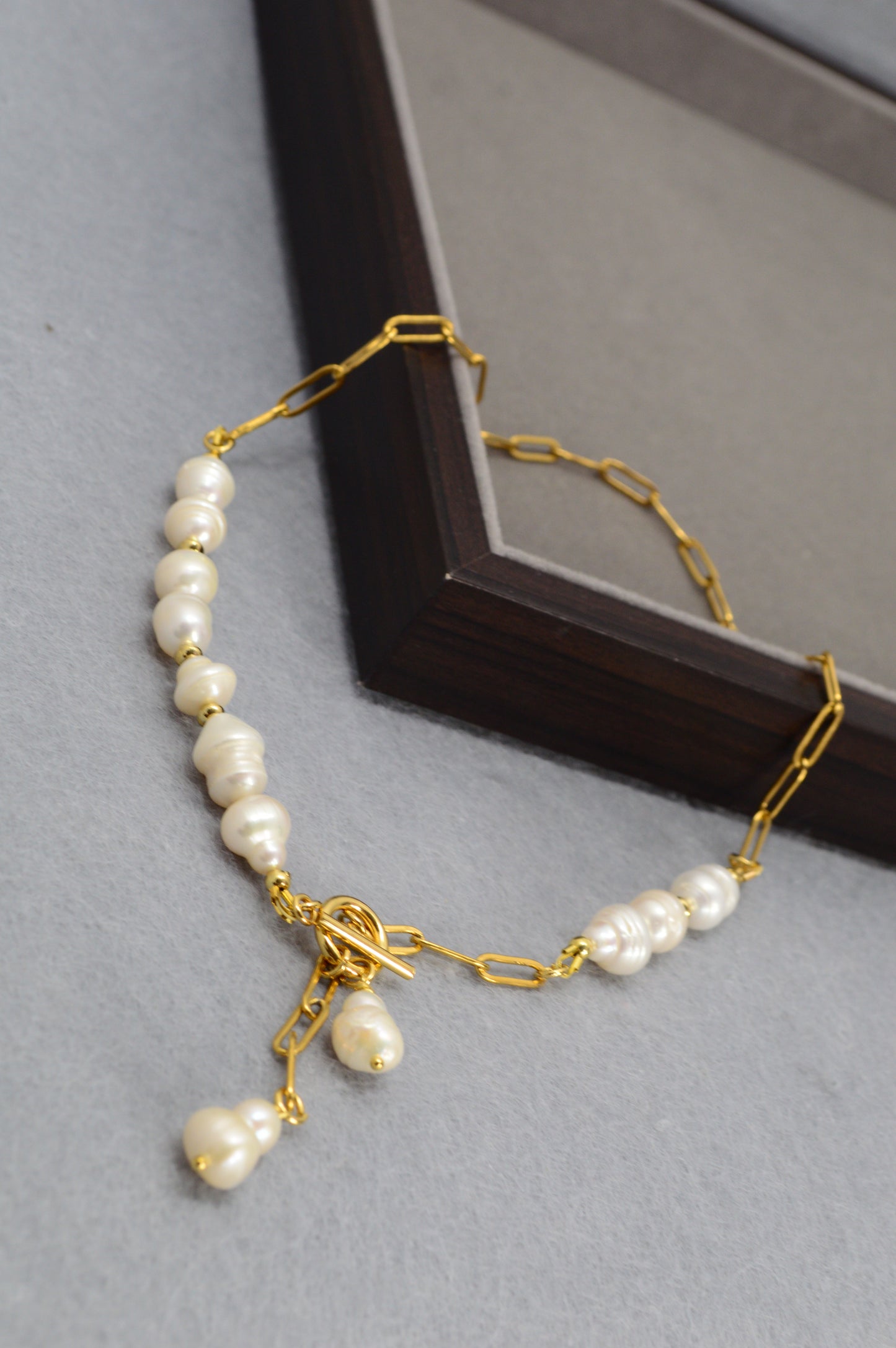 Gold Asymmetrical Pearl Necklace | Stainless Steel & Freshwater Pearls | Modern Baroque