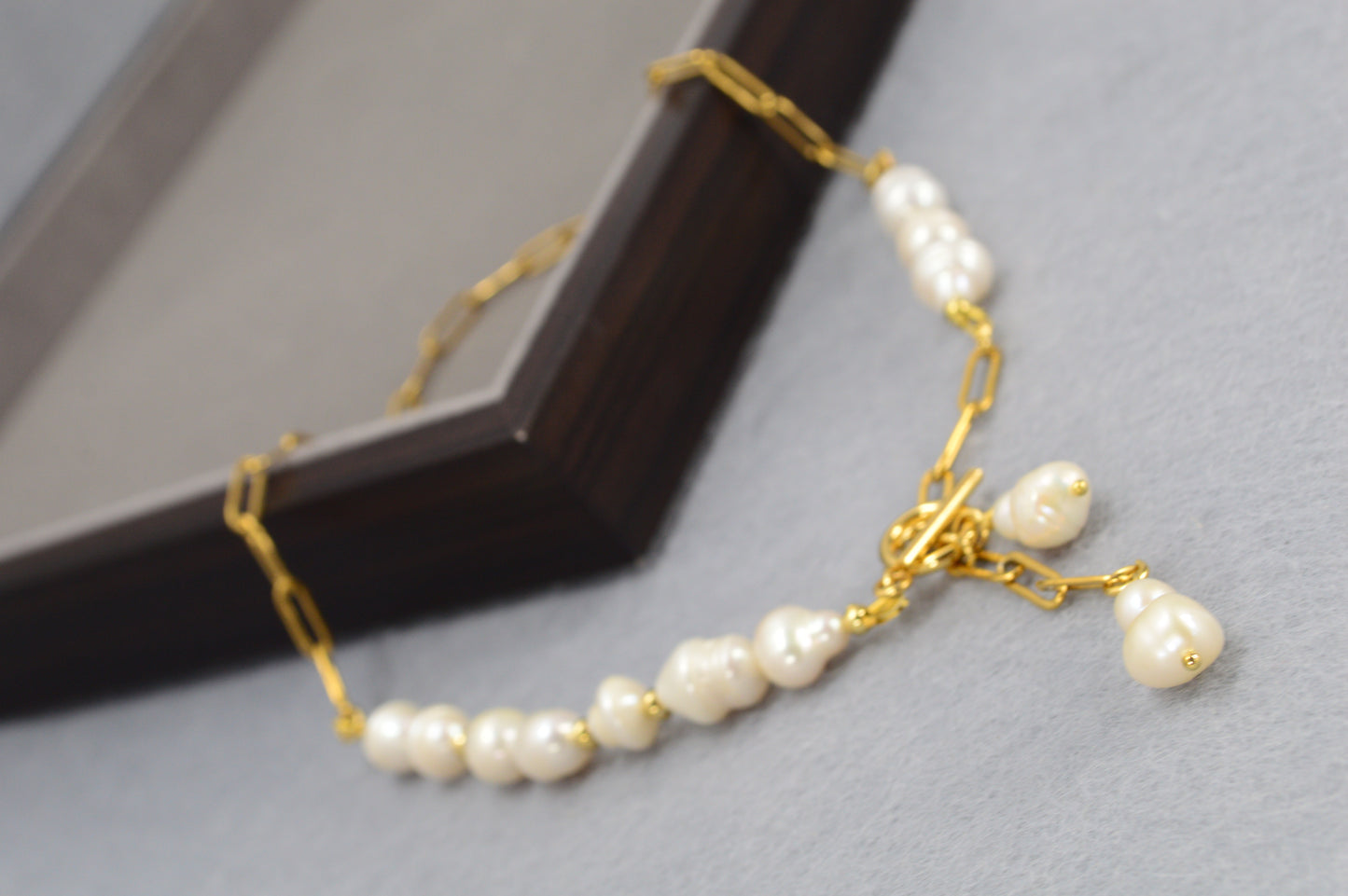 Gold Asymmetrical Pearl Necklace | Stainless Steel & Freshwater Pearls | Modern Baroque