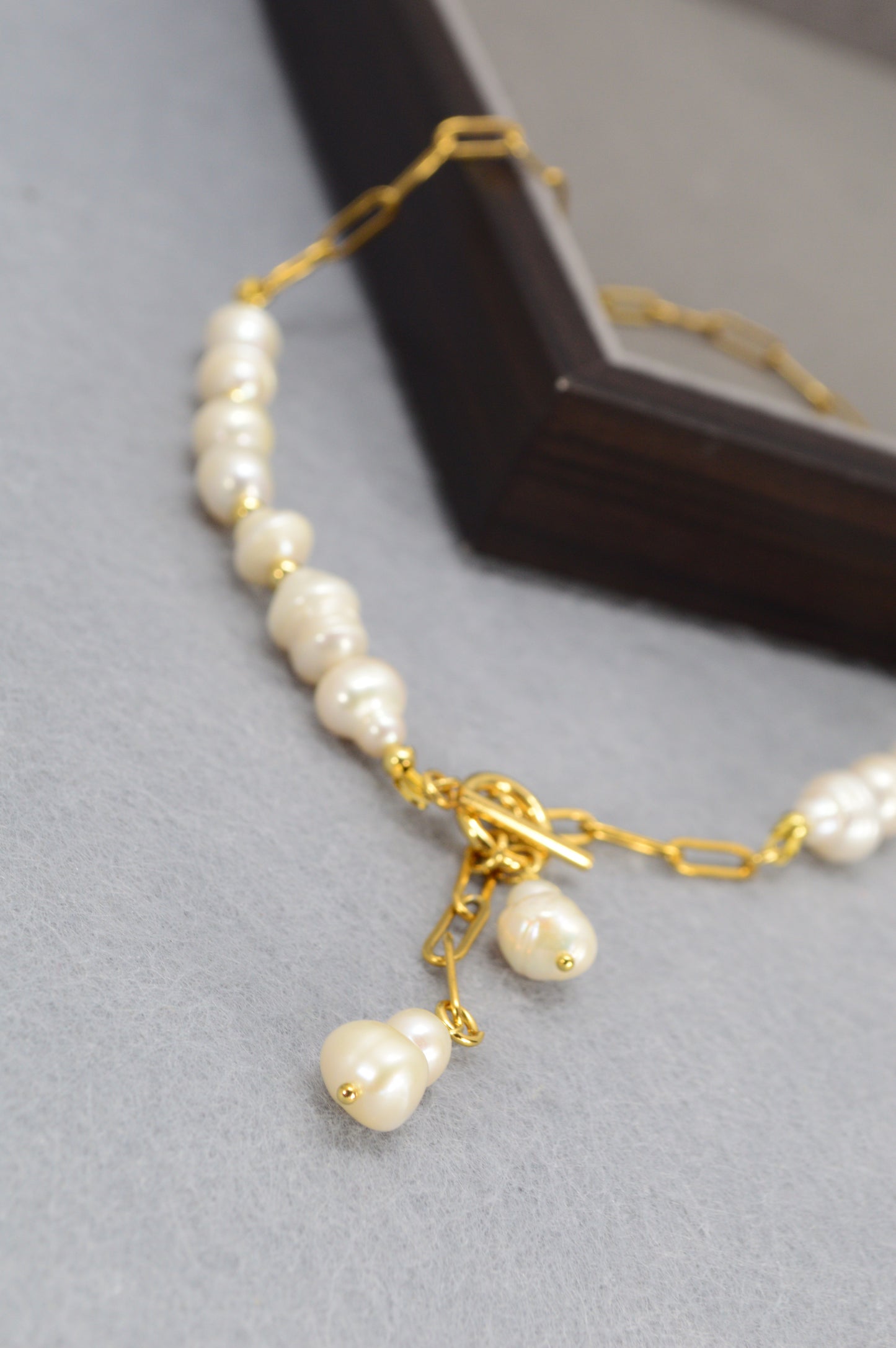 Gold Asymmetrical Pearl Necklace | Stainless Steel & Freshwater Pearls | Modern Baroque