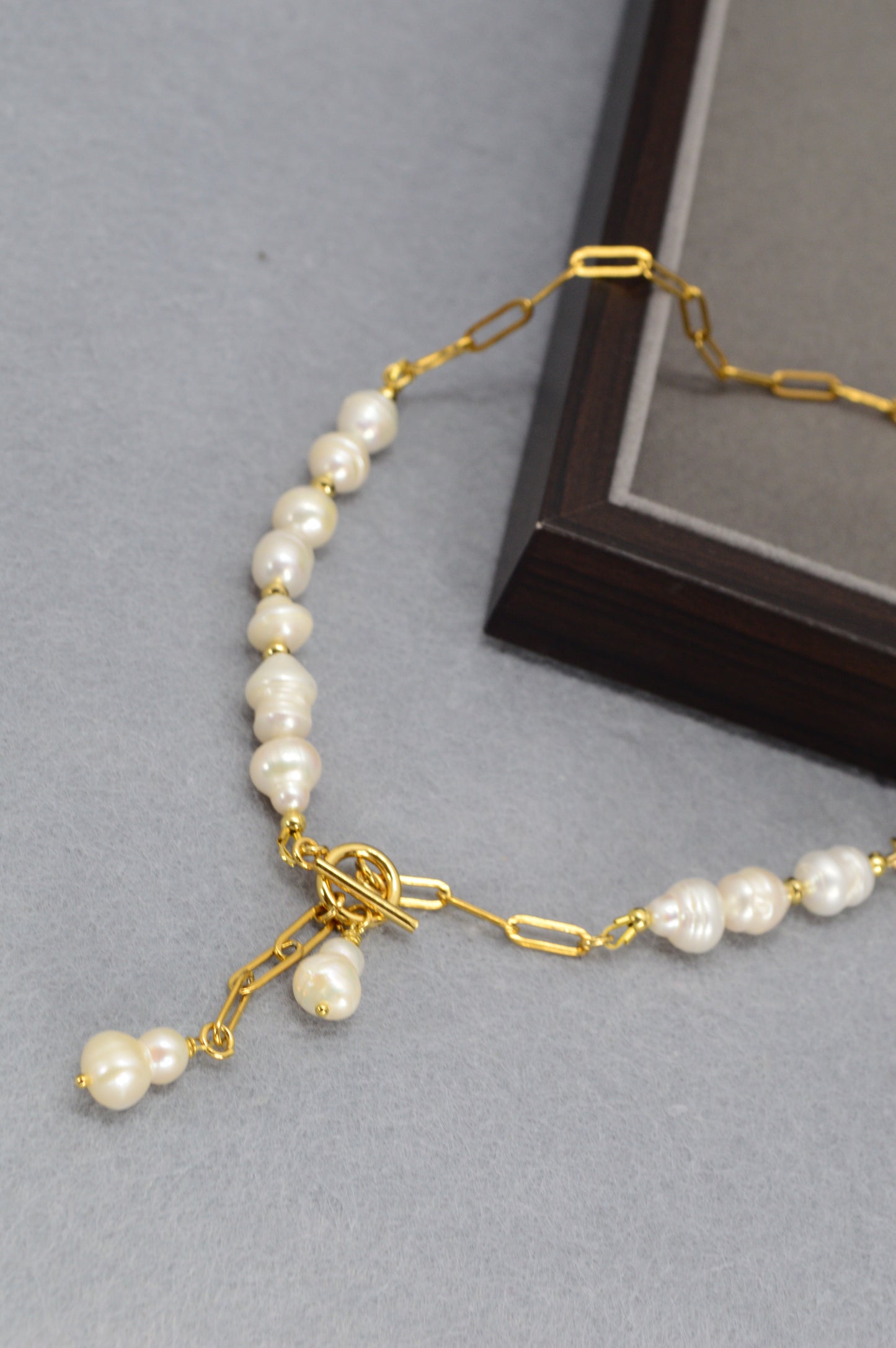 Gold Asymmetrical Pearl Necklace | Stainless Steel & Freshwater Pearls | Modern Baroque