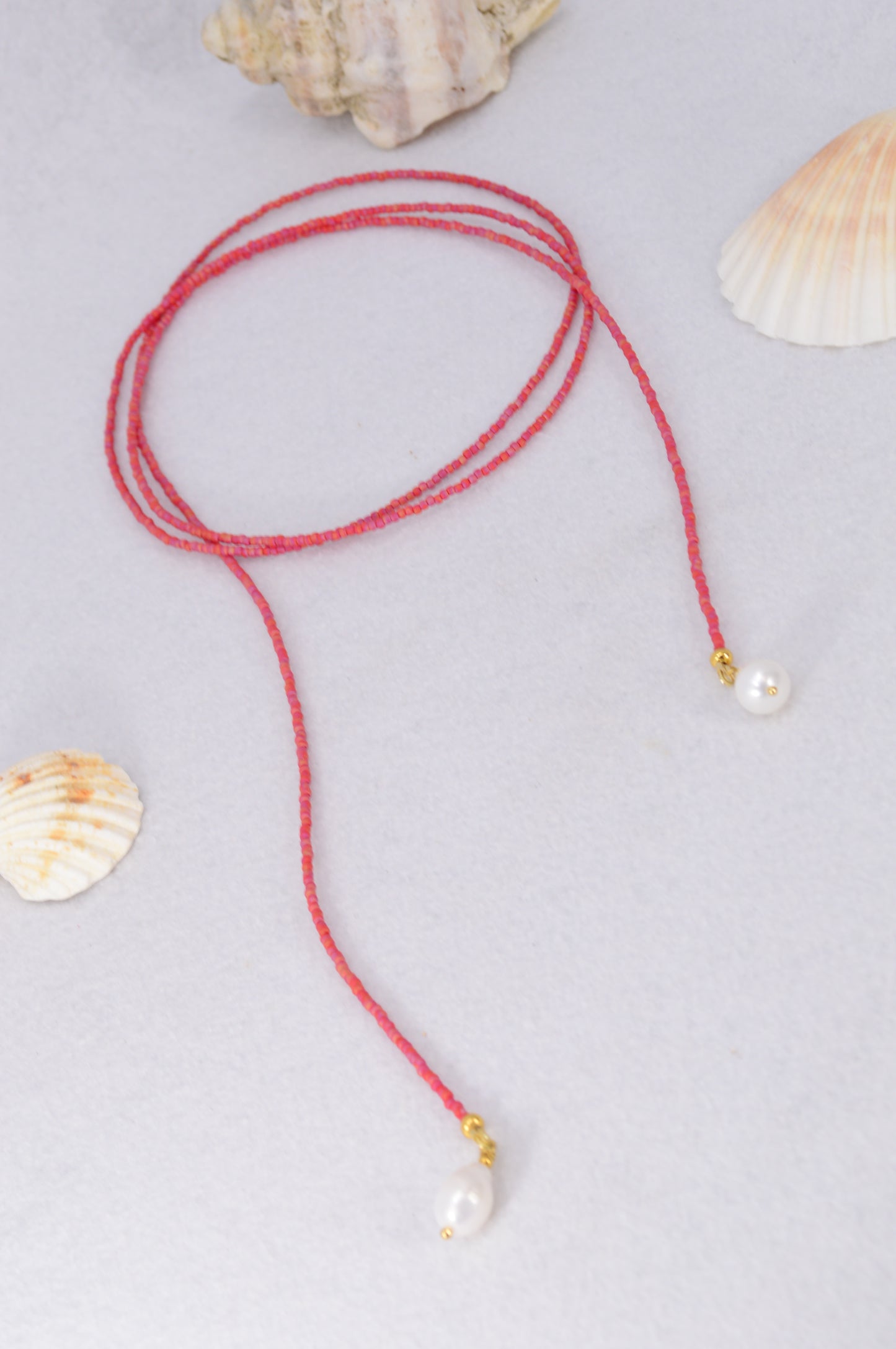 Boho Colorful Beaded Lariat Necklaces – Handmade Wrap Y Necklace with Freshwater Pearls – Blue, Lavender, Purple, Brick Red, Coral