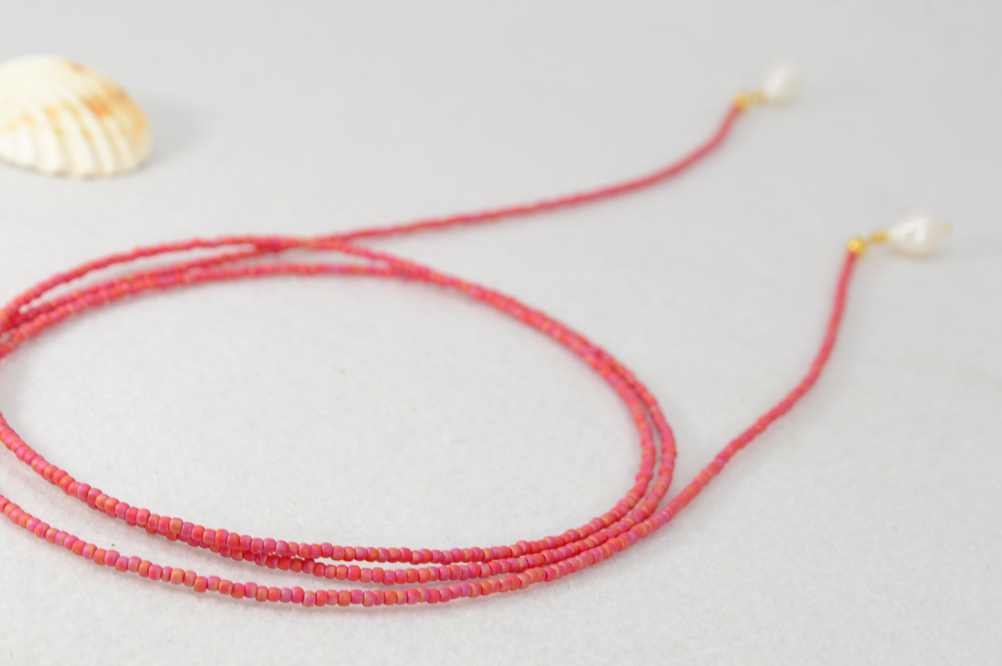 Boho Colorful Beaded Lariat Necklaces – Handmade Wrap Y Necklace with Freshwater Pearls – Blue, Lavender, Purple, Brick Red, Coral
