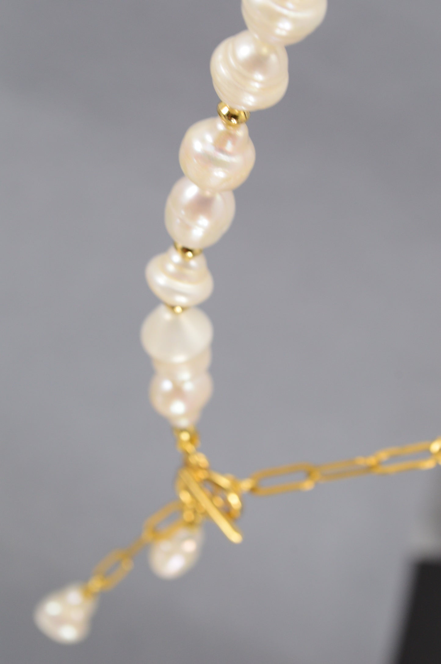 Gold Asymmetrical Pearl Necklace | Stainless Steel & Freshwater Pearls | Modern Baroque