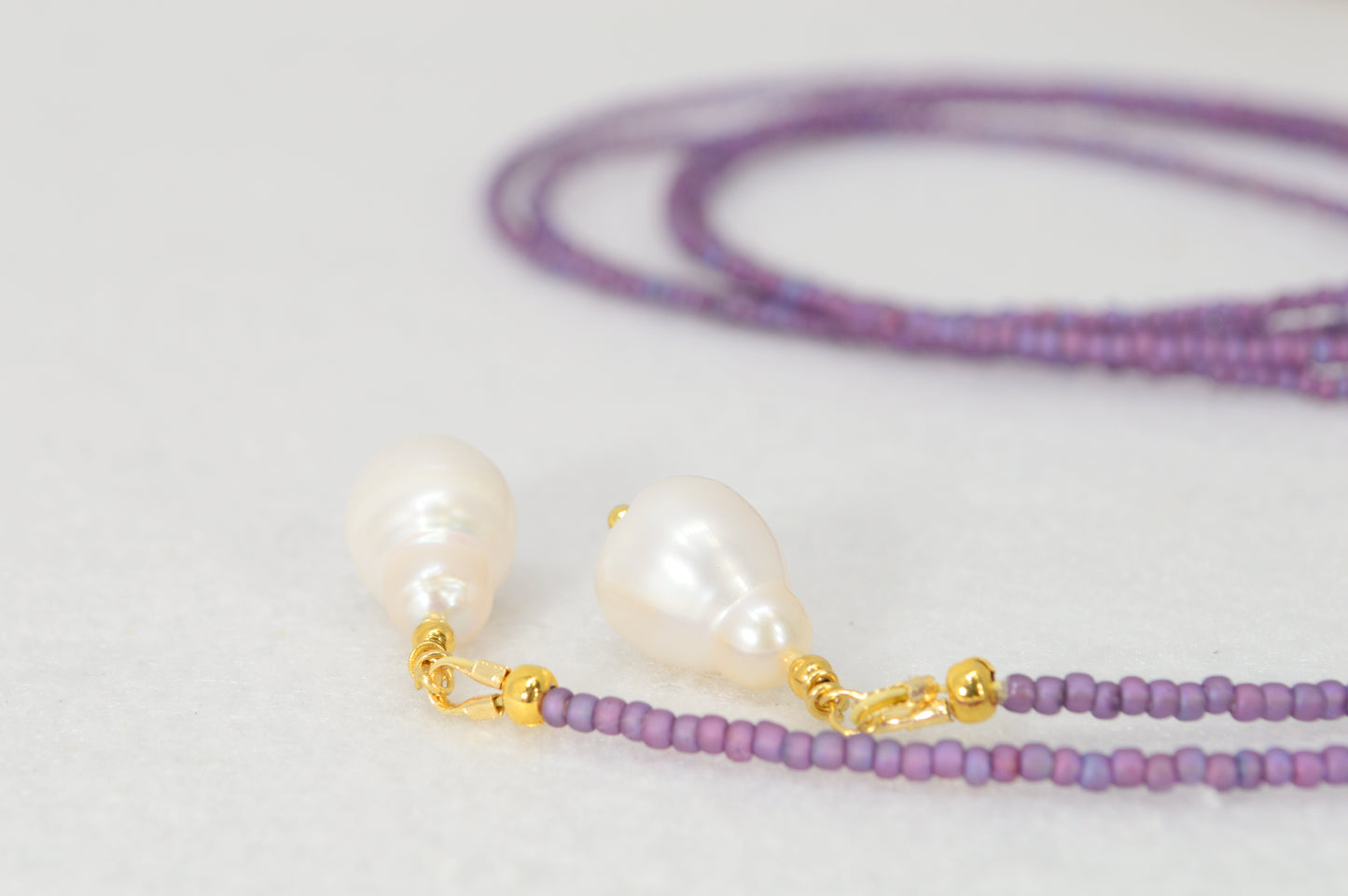 Boho Colorful Beaded Lariat Necklaces – Handmade Wrap Y Necklace with Freshwater Pearls – Blue, Lavender, Purple, Brick Red, Coral