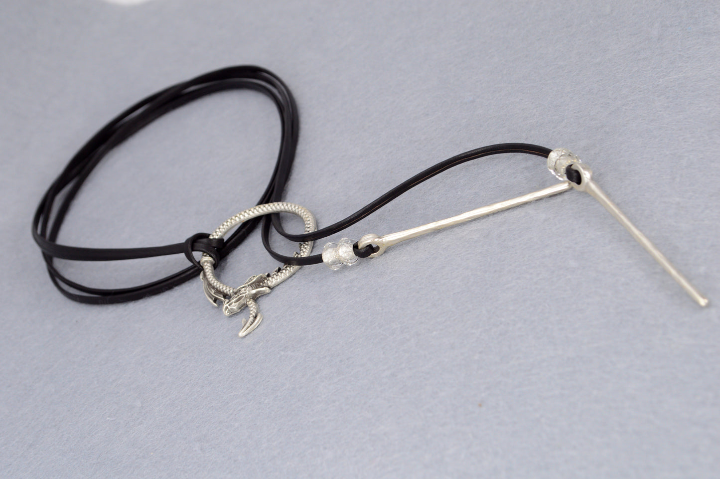 Dragon Circle Necklace | Boho Leather Choker with Silver Dragon Charm