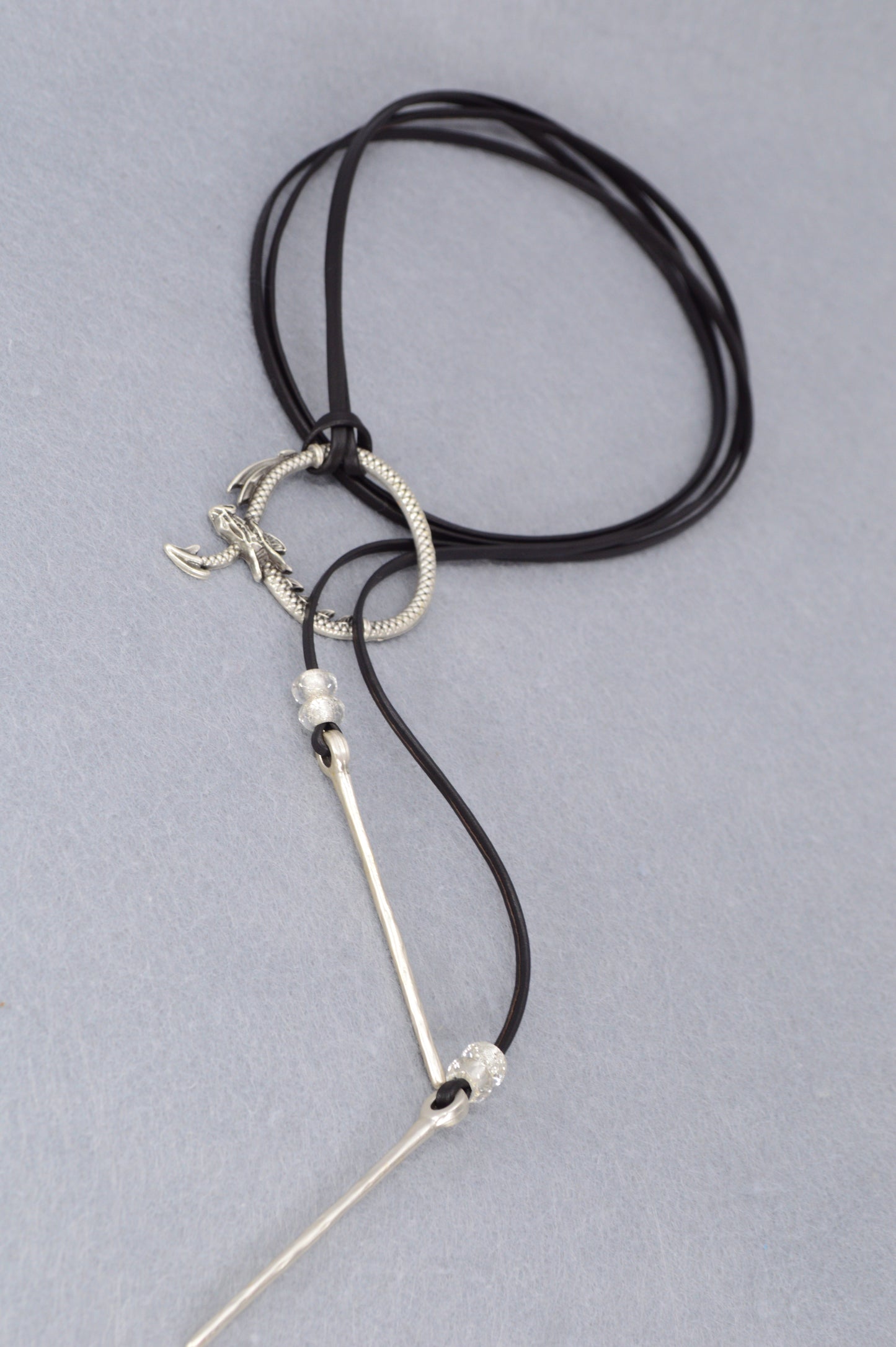 Dragon Circle Necklace | Boho Leather Choker with Silver Dragon Charm