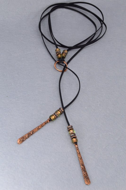 Boho Leather Necklace with Copper Accents | Handmade Festival Jewelry