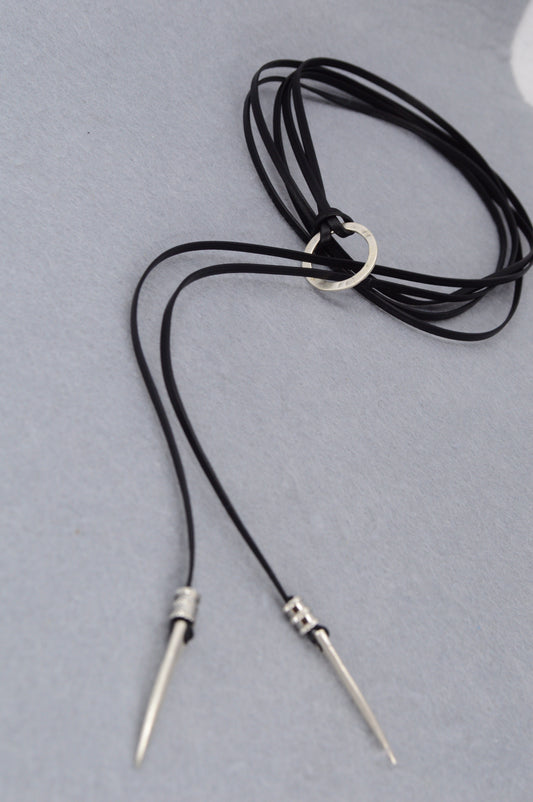 Edgy Black Leather Wrap Choker with Silver Spikes | Punk Gothic Festival Necklace