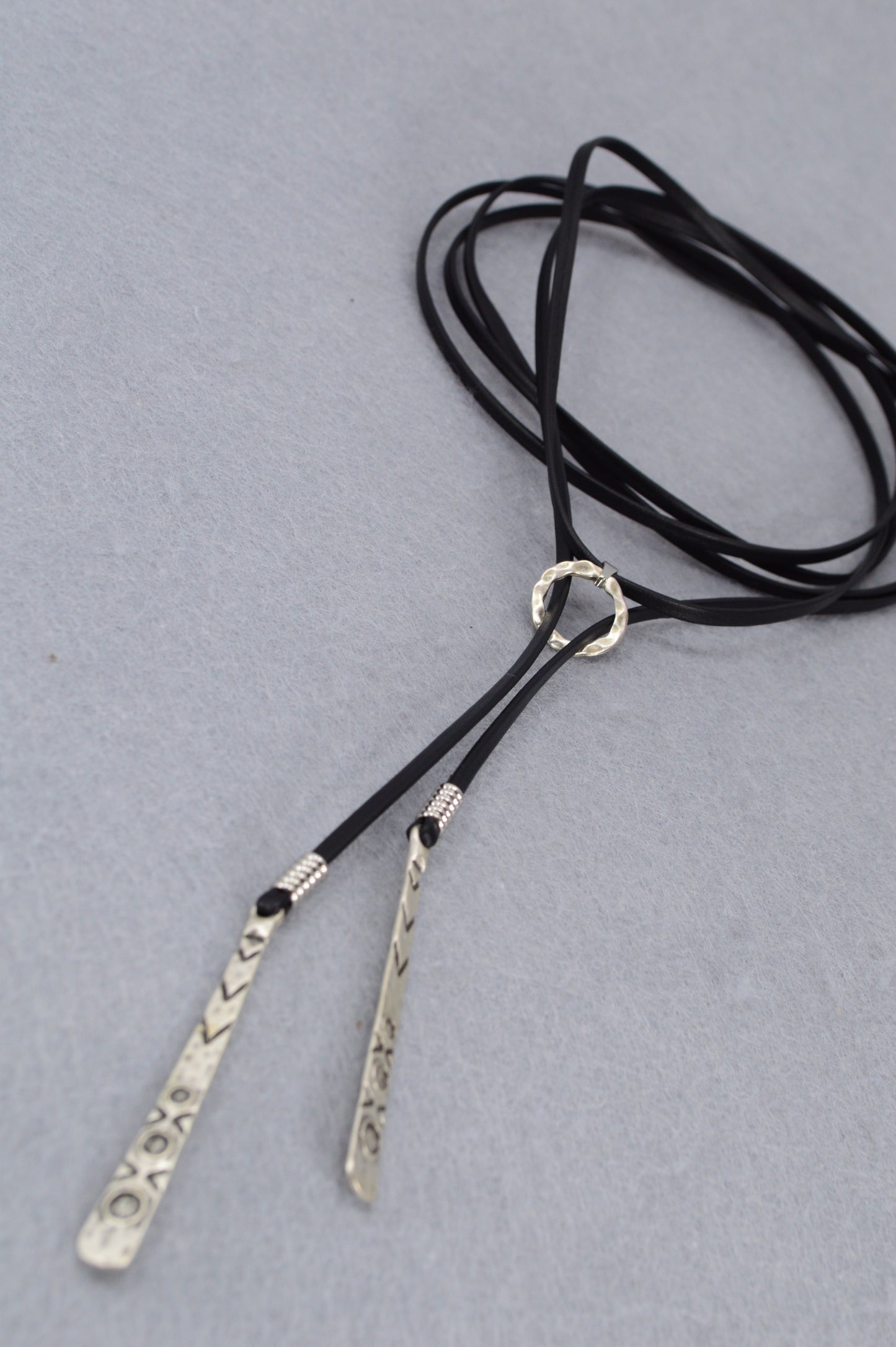 Boho Tribal Leather Choker Necklace – Festival Jewelry with Ethnic Silver Pendants
