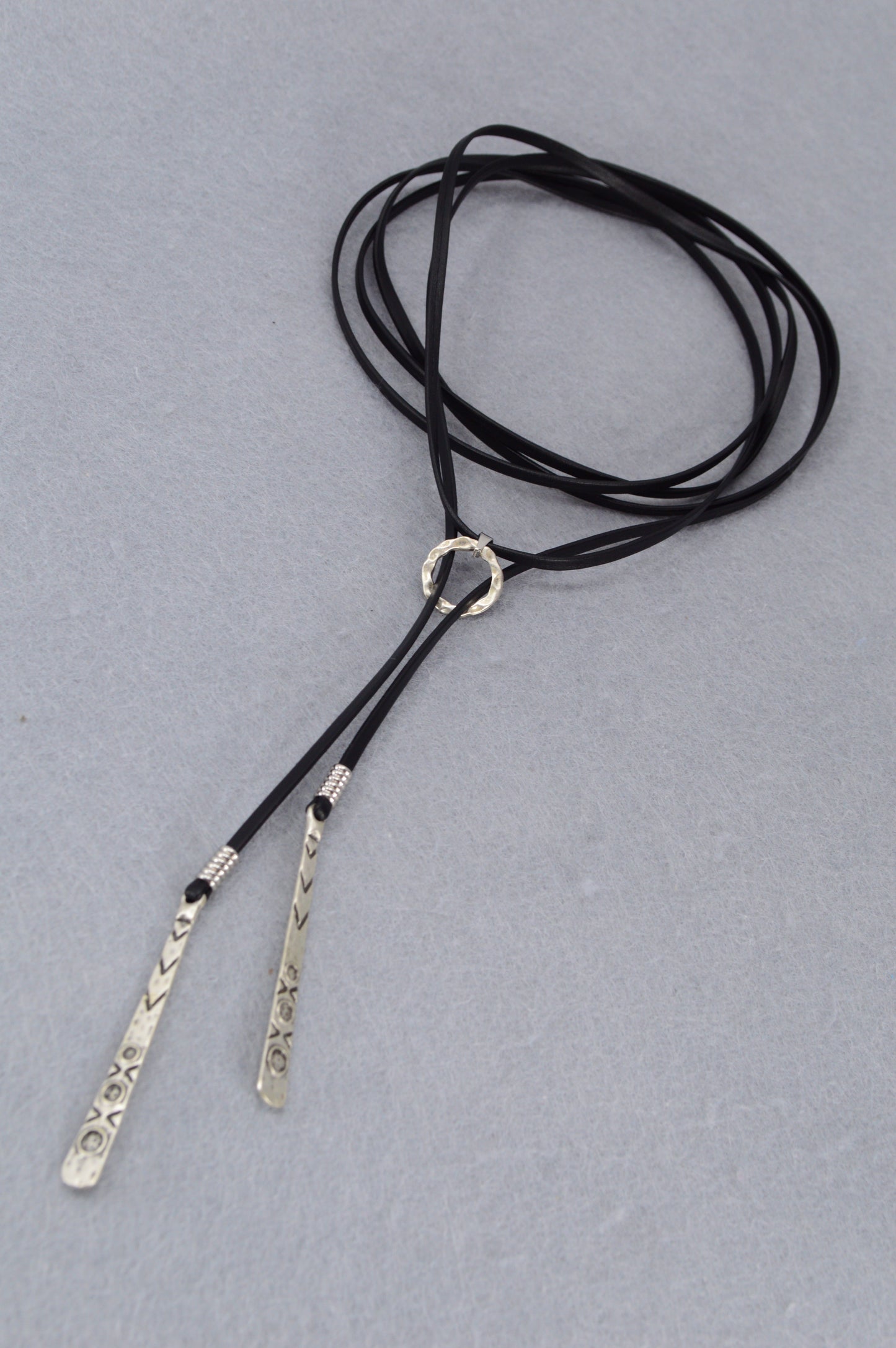 Boho Tribal Leather Choker Necklace – Festival Jewelry with Ethnic Silver Pendants