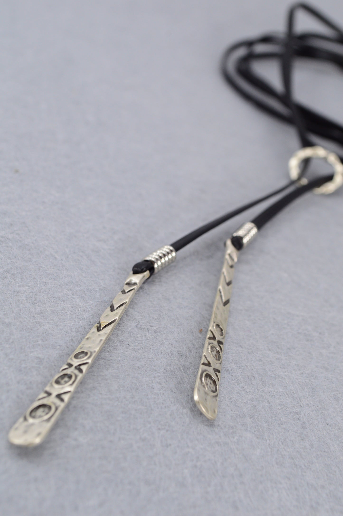 Boho Tribal Leather Choker Necklace – Festival Jewelry with Ethnic Silver Pendants