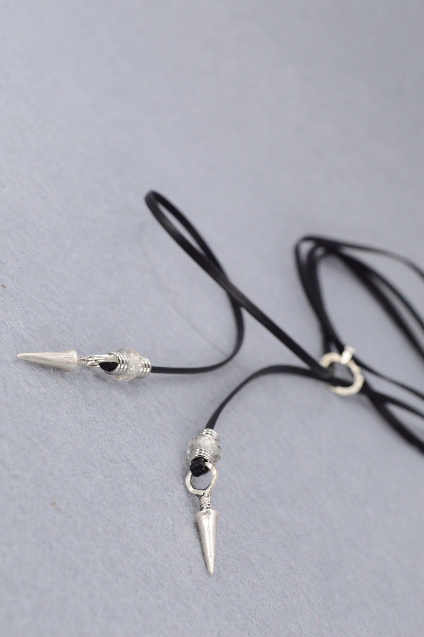 Leather Wrap Choker Necklace | Edgy Boho Festival Jewelry | Black Cord with Silver Spikes