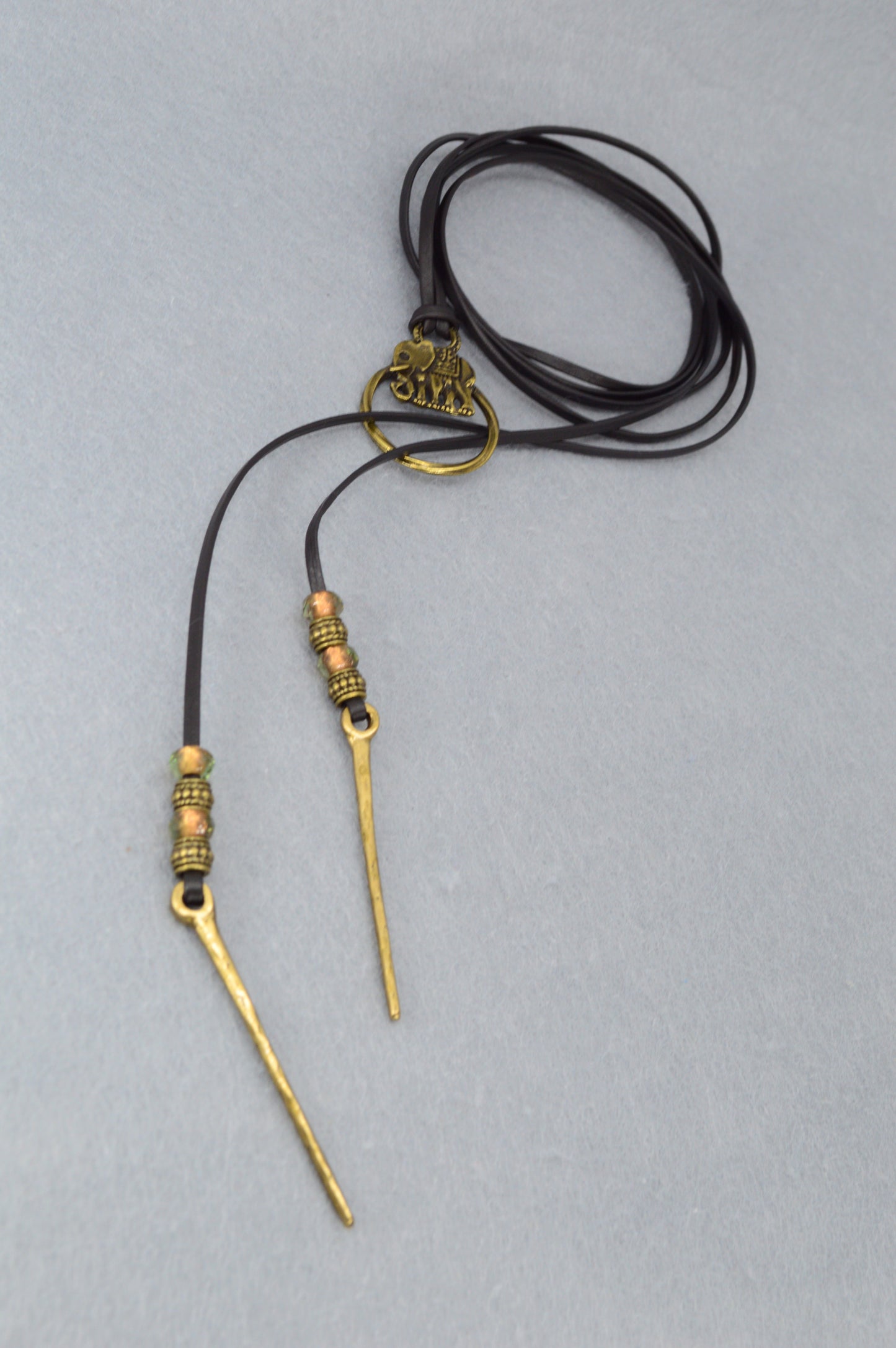 Boho Leather Cord Necklace | Elephant Pendant for Luck | Festival-Ready Adjustable Wrap