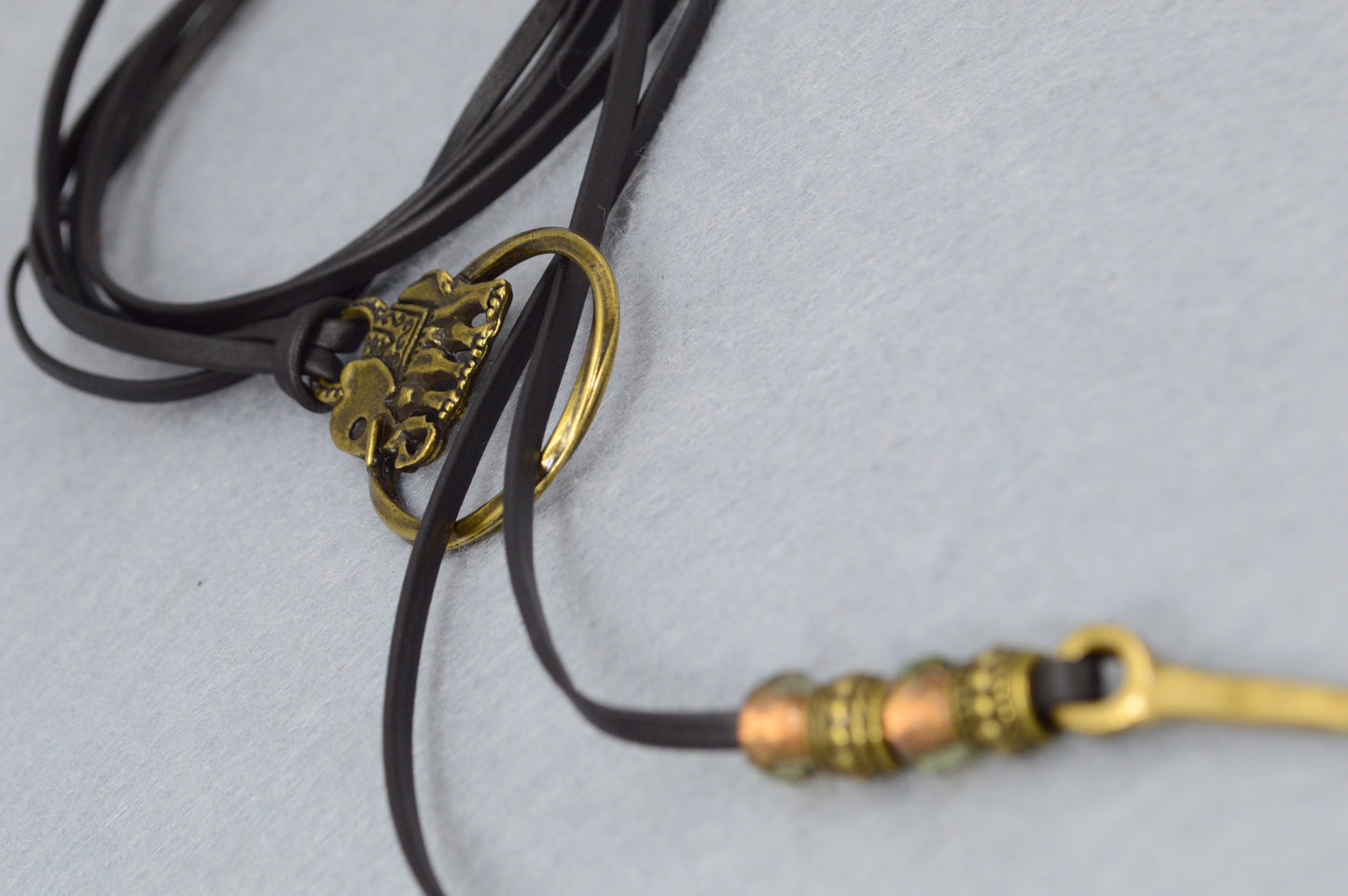 Boho Leather Cord Necklace | Elephant Pendant for Luck | Festival-Ready Adjustable Wrap