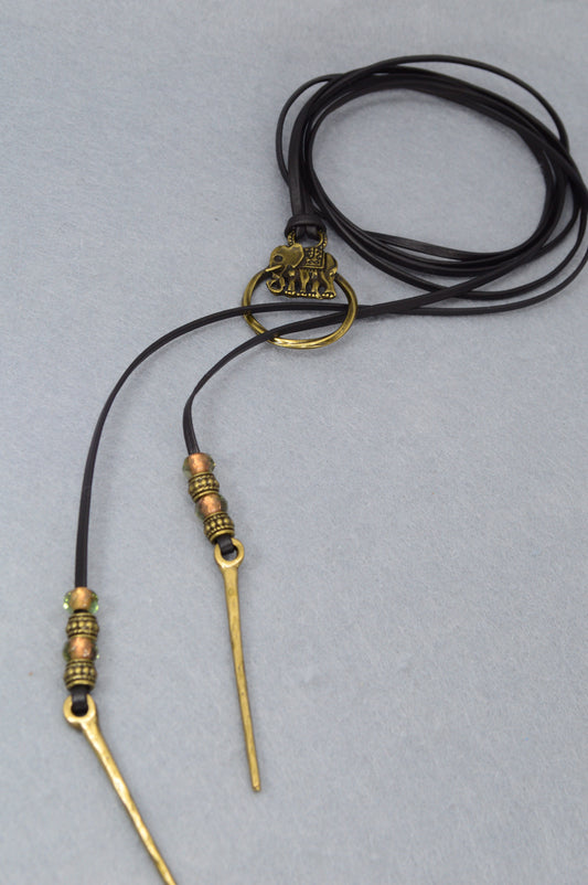 Boho Leather Cord Necklace | Elephant Pendant for Luck | Festival-Ready Adjustable Wrap