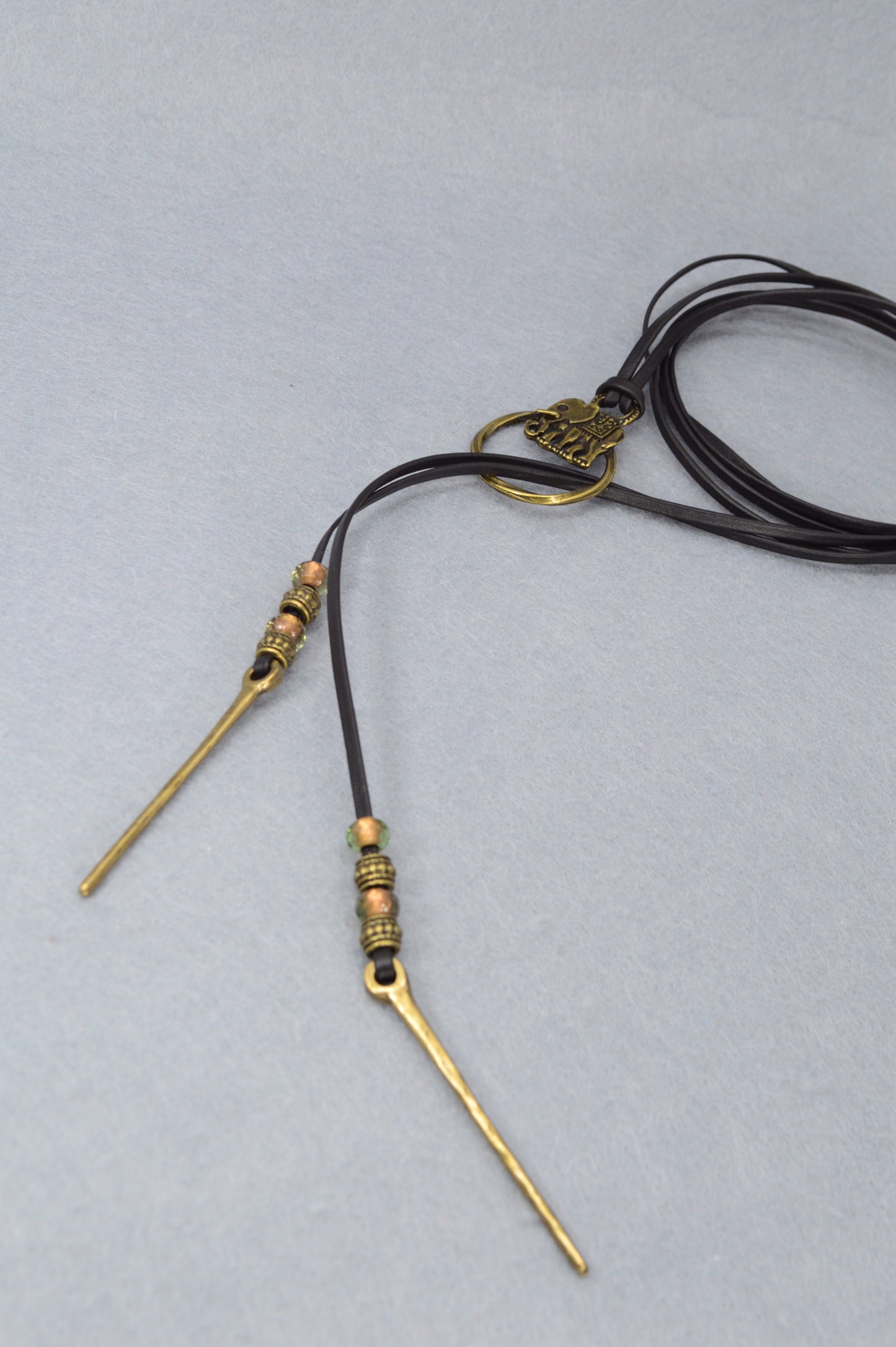 Boho Leather Cord Necklace | Elephant Pendant for Luck | Festival-Ready Adjustable Wrap