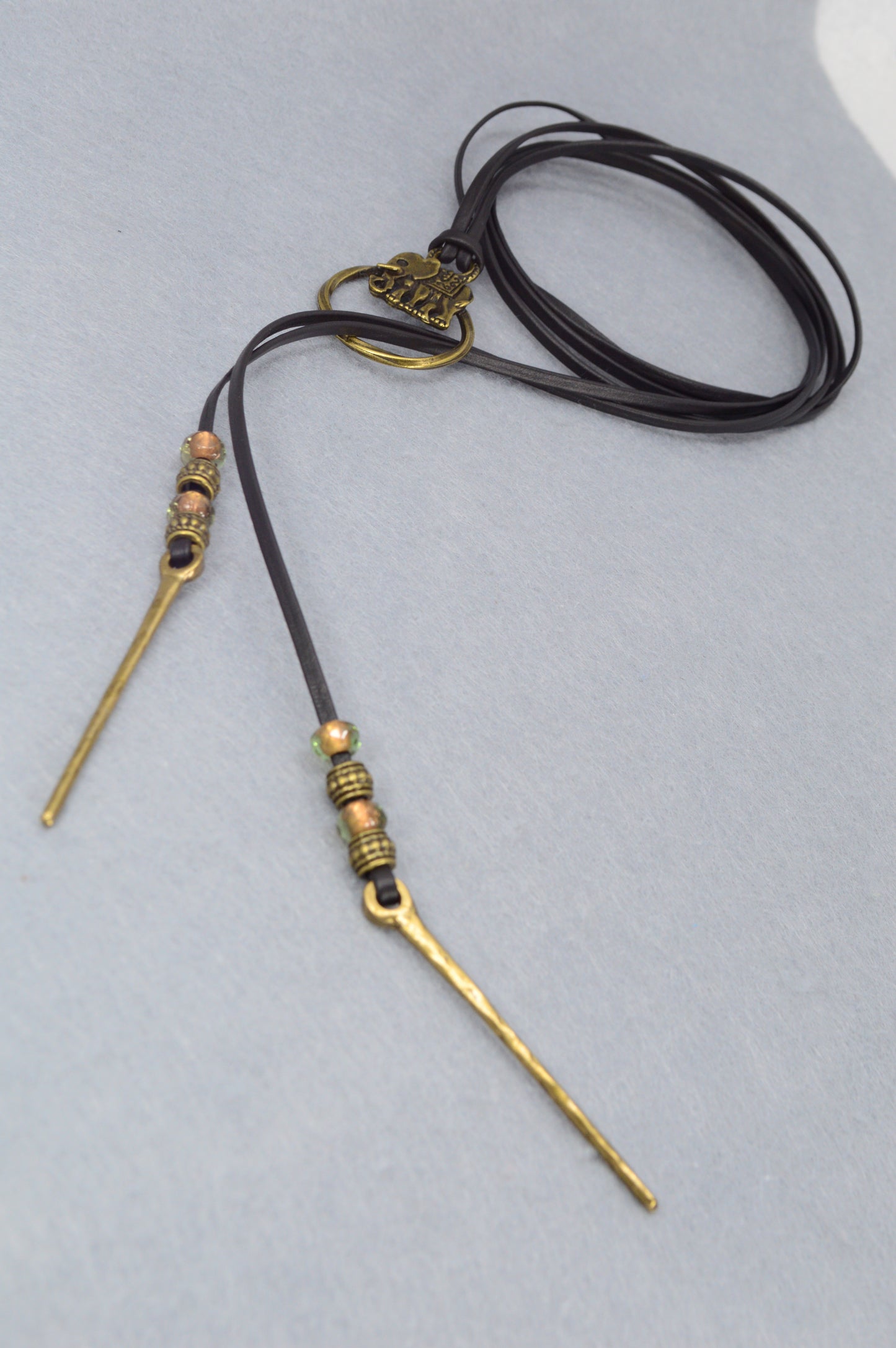Boho Leather Cord Necklace | Elephant Pendant for Luck | Festival-Ready Adjustable Wrap
